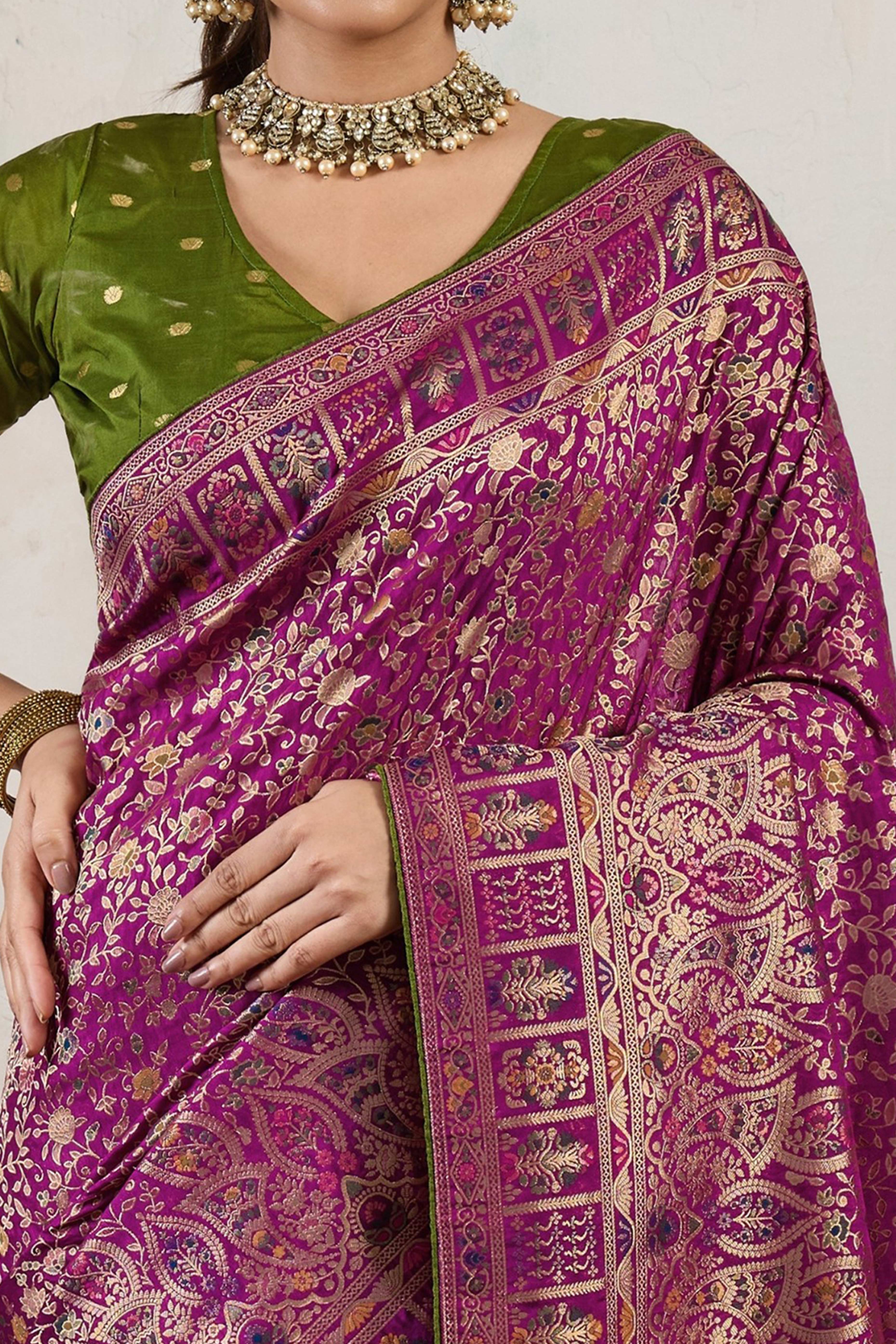 Purple Traditional Pure Silk Saree Highlighted with Luxurious Meenakari Zari Weaving Accents - Image 2