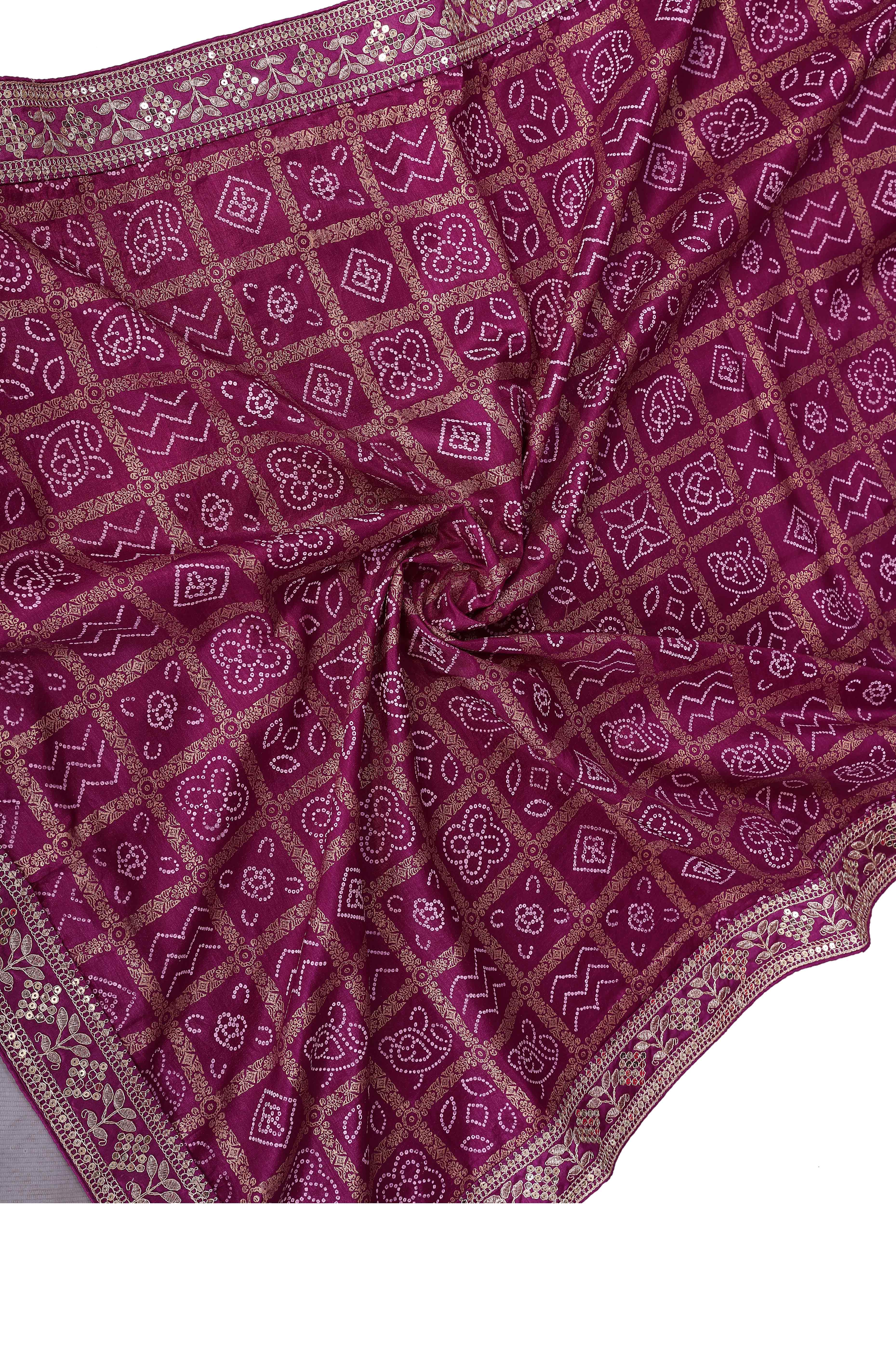 Purple Vichitra Silk Saree Highlighted with Bandhani Print and Sequins Embroidered Border - Image 8