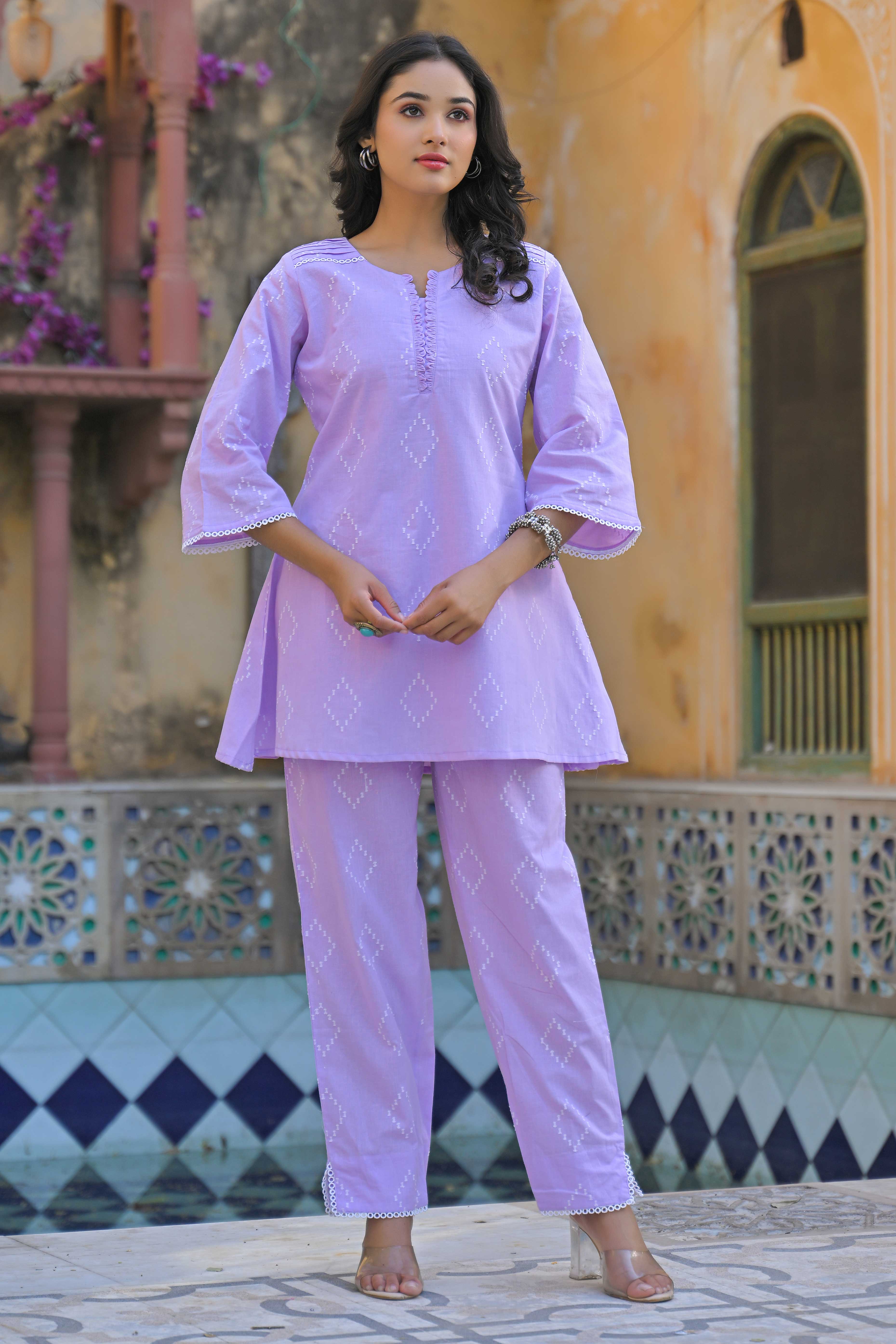 Purple Weaving Pure Cotton A-Line Co-Ord Set - Image 5