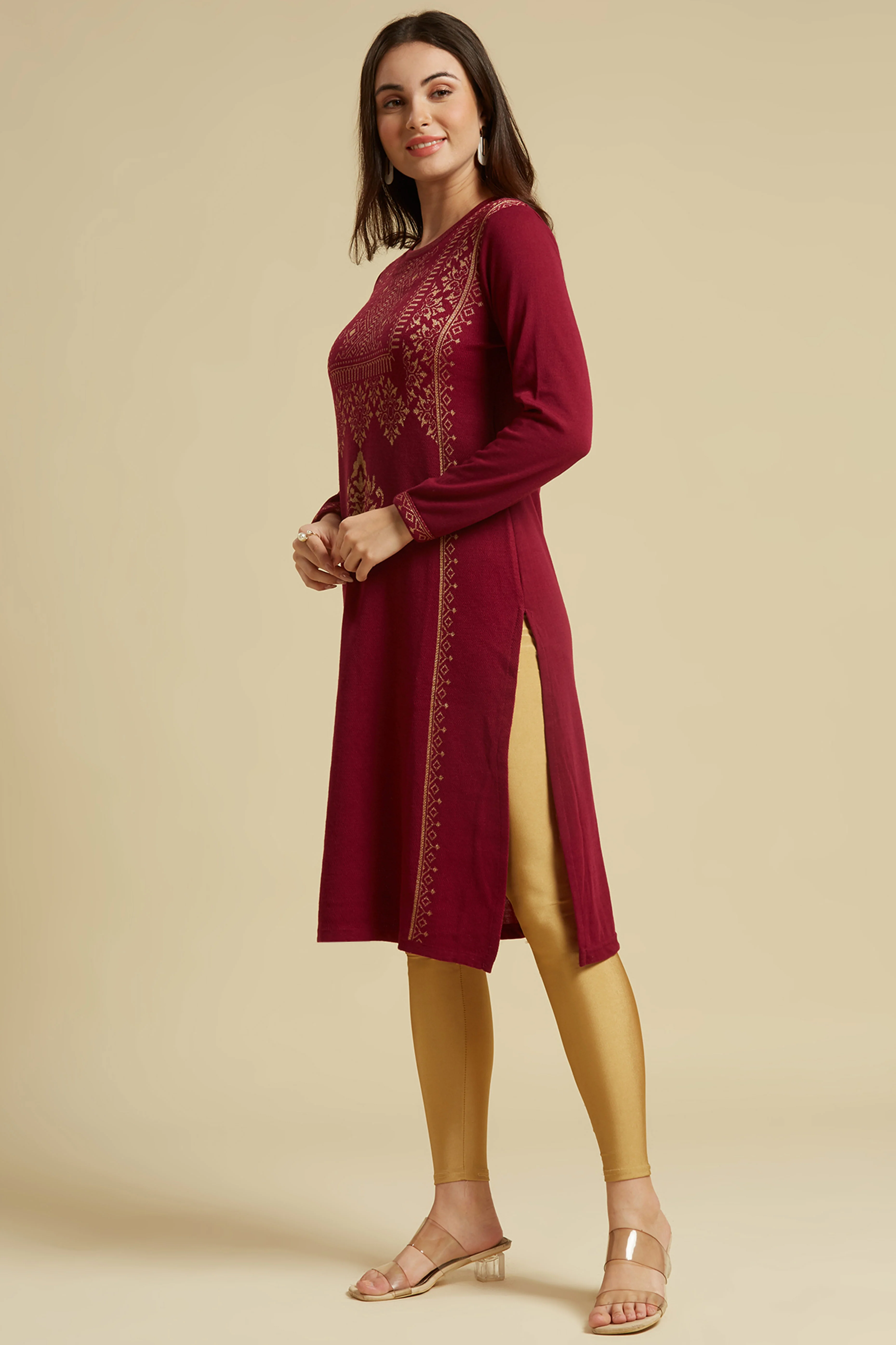 Purple Woolen Straight Kurti - Image 4