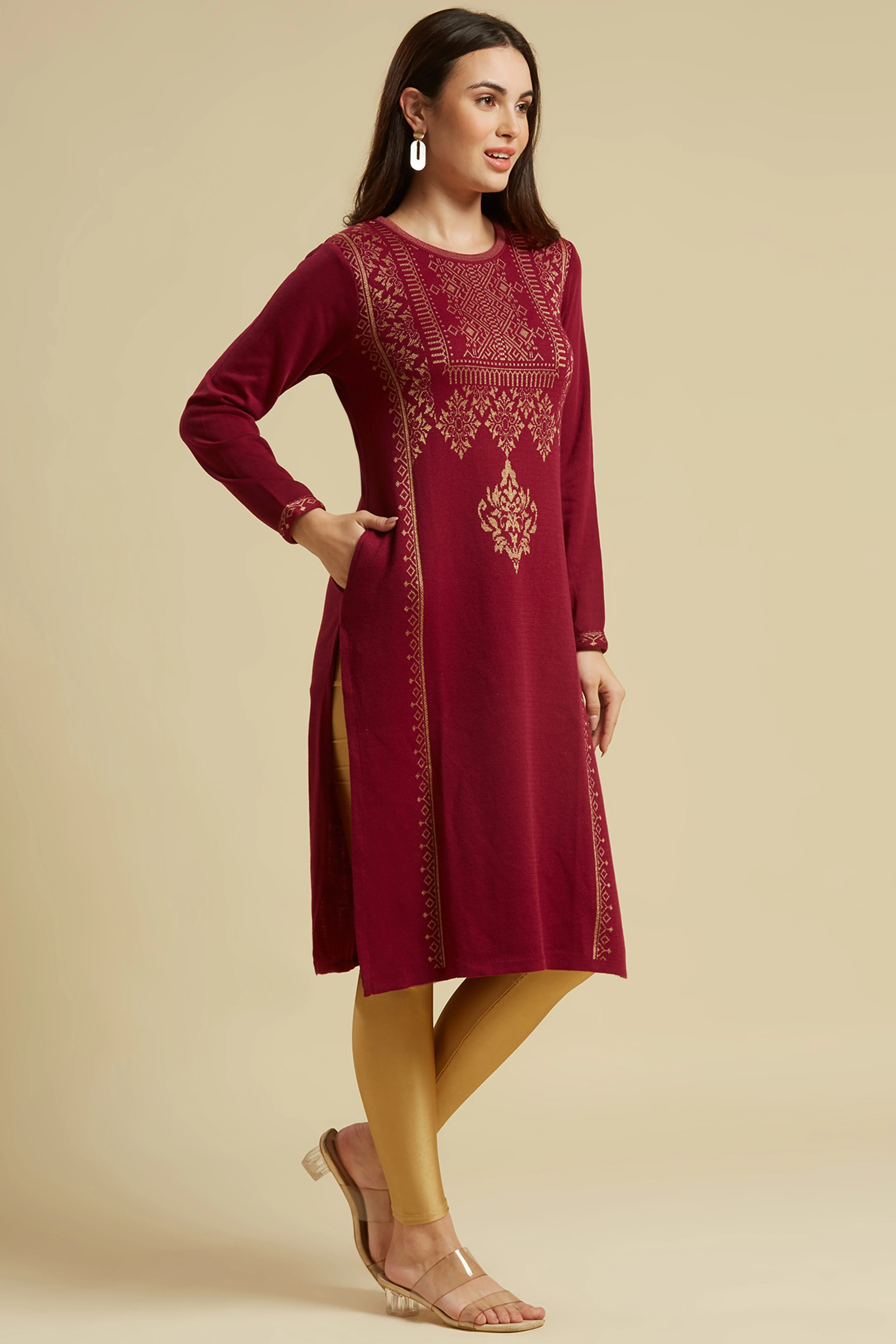 Purple Woolen Straight Kurti - Image 5