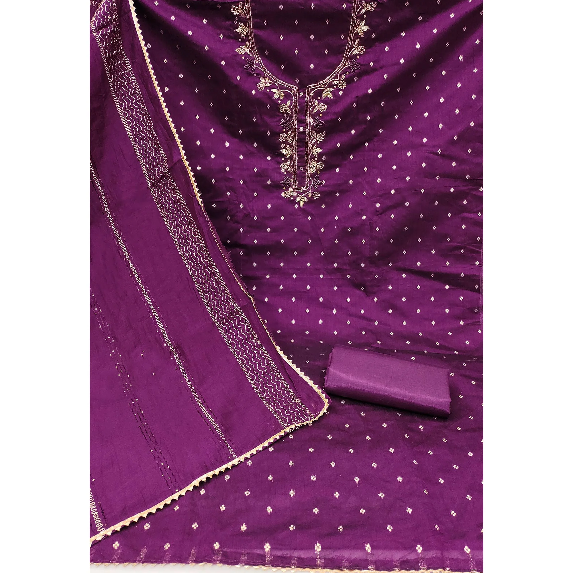 Purple Woven With handwork Chanderi Modal Dress Material - Image 3