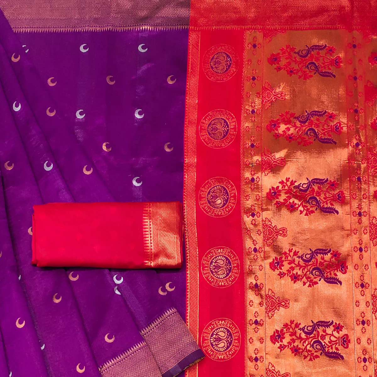 Purple Zari Weaving Cotton Silk Jacquard Saree - Image 2