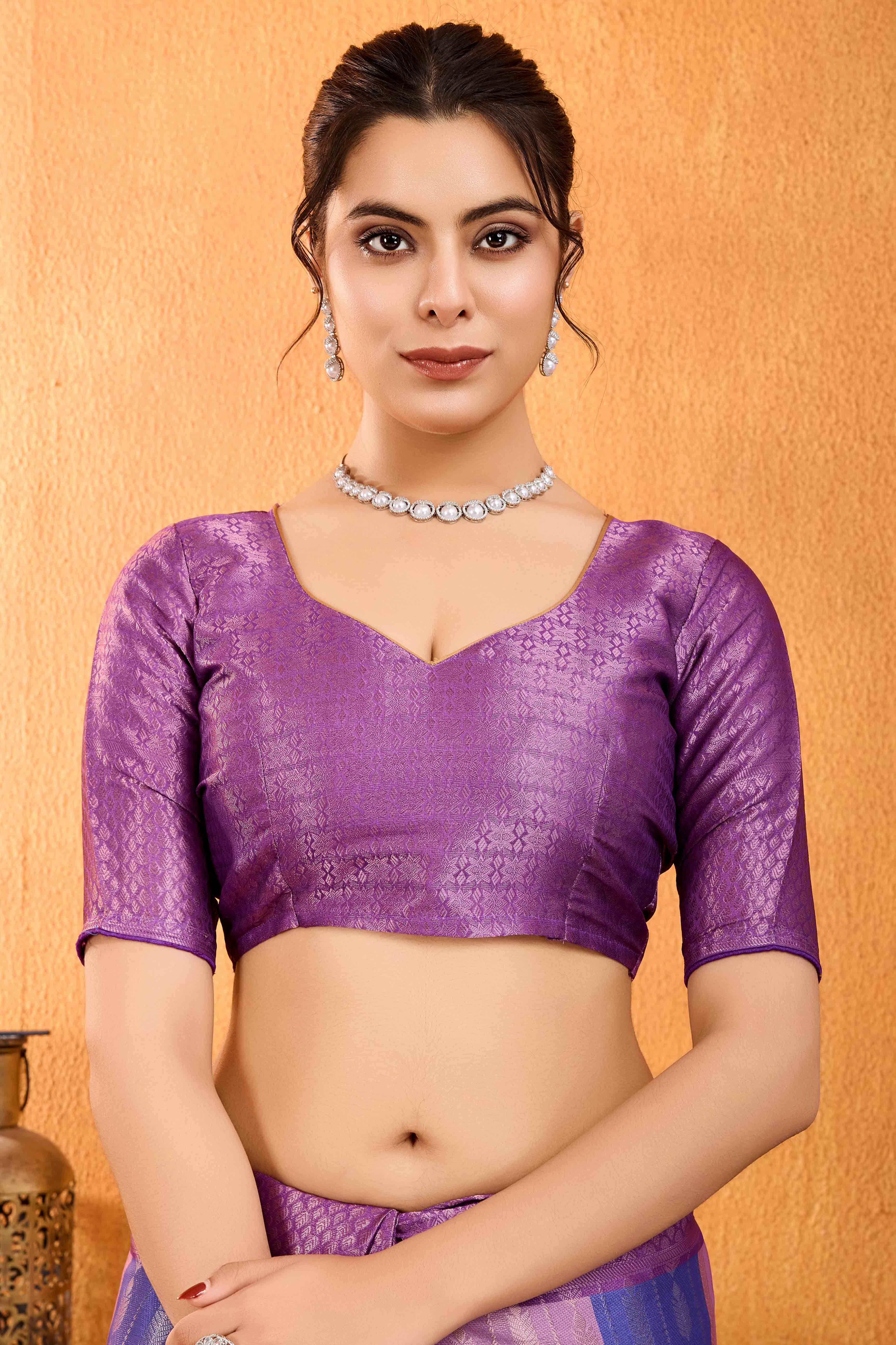 Purple Zari Weaving Mysore Brocade Silk Saree - Image 8