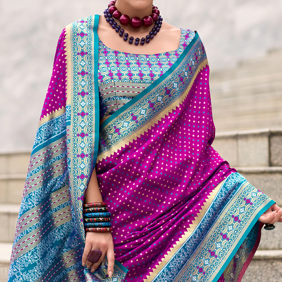 Purple Zari Woven Banarasi Silk Saree - Image 3
