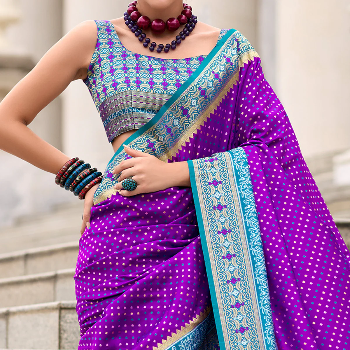 Purple Zari Woven Banarasi Silk Saree - Image 3