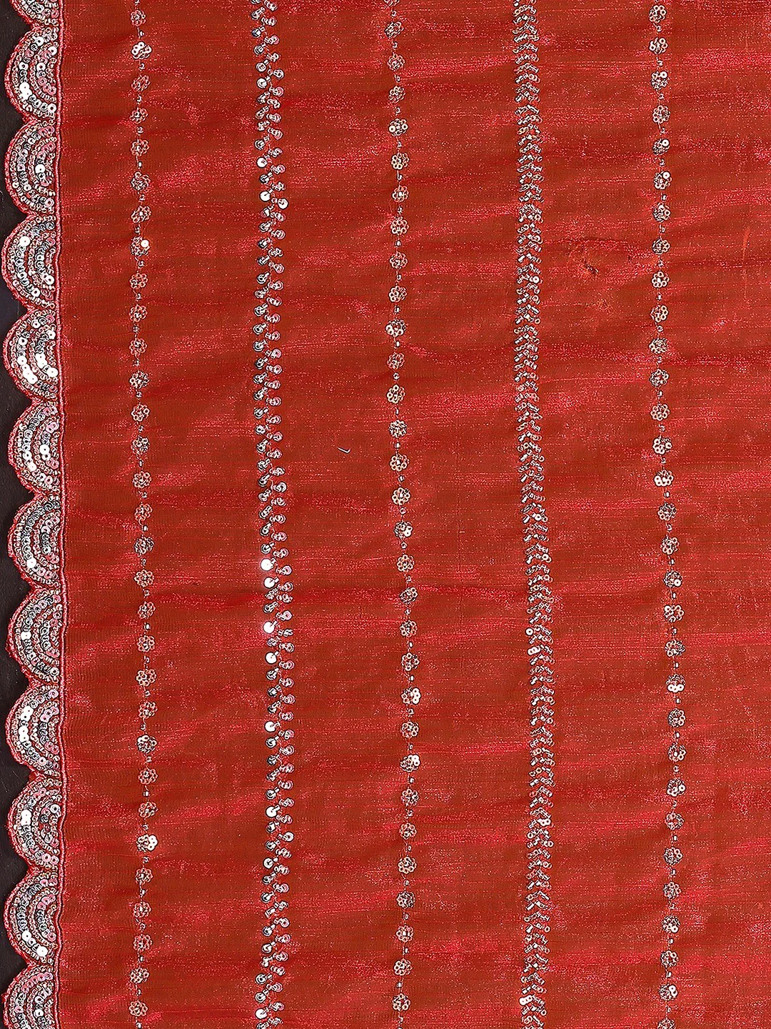 Radiant Gajari Pink Striped Pattern Satin Silk Saree Featuring Intricate Sequins & Beads Embellishment - Image 2