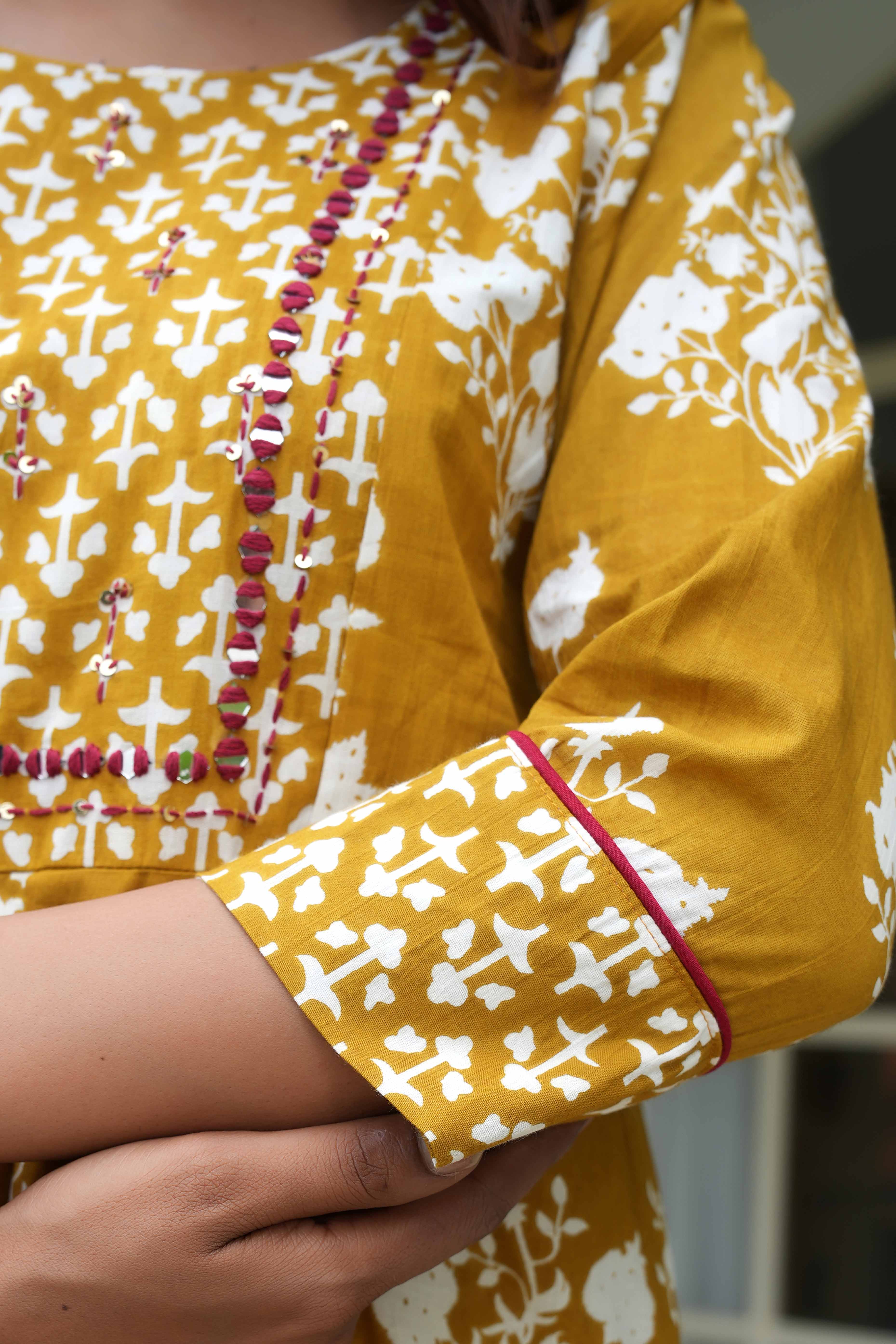 Radiant Mustard A Line Suit Adorned with Mirror & Sequin Embroidery Elegance - Image 7
