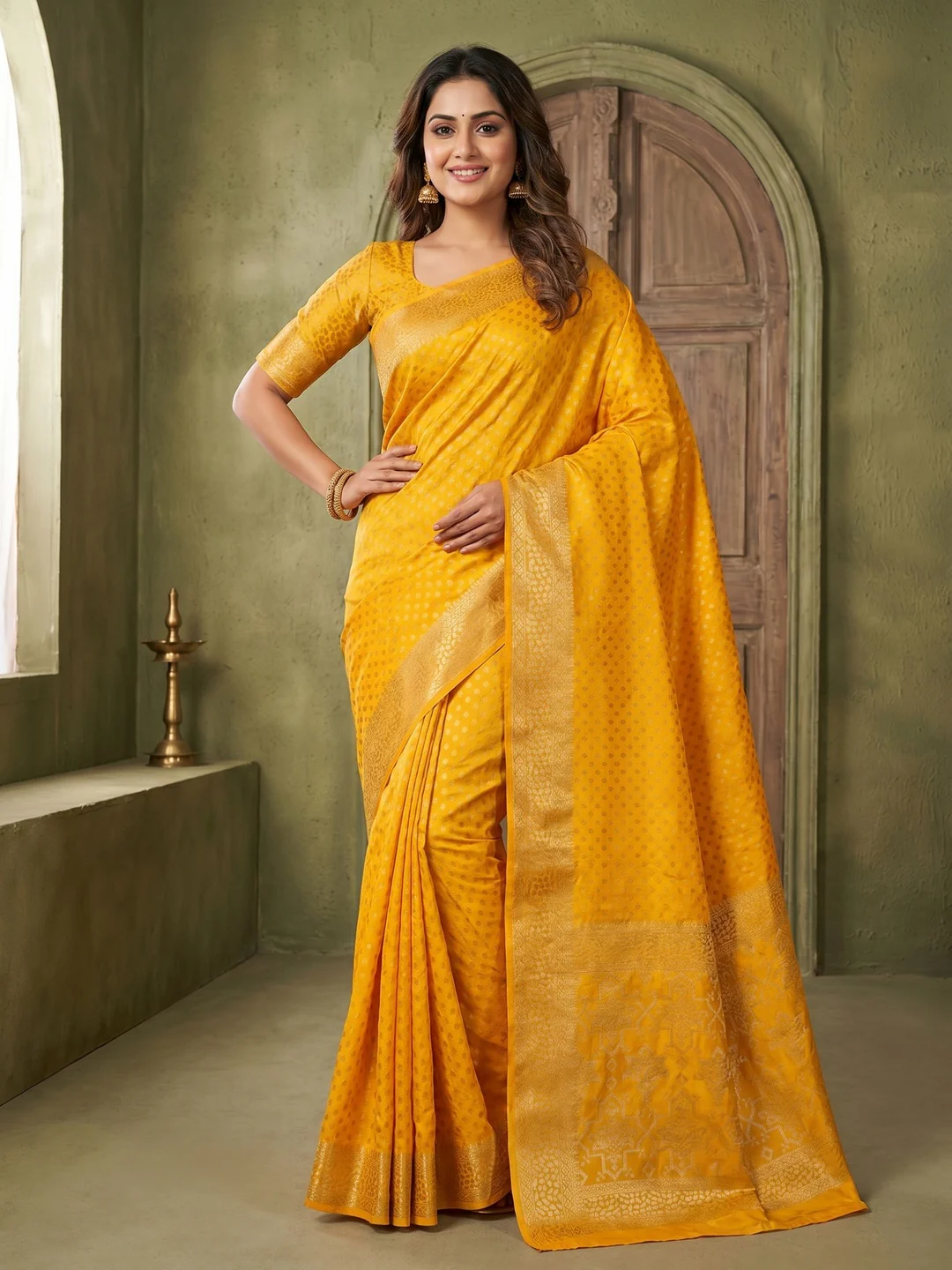 Radiant Yellow Cotton Silk Saree with Elegant Zari Weaving