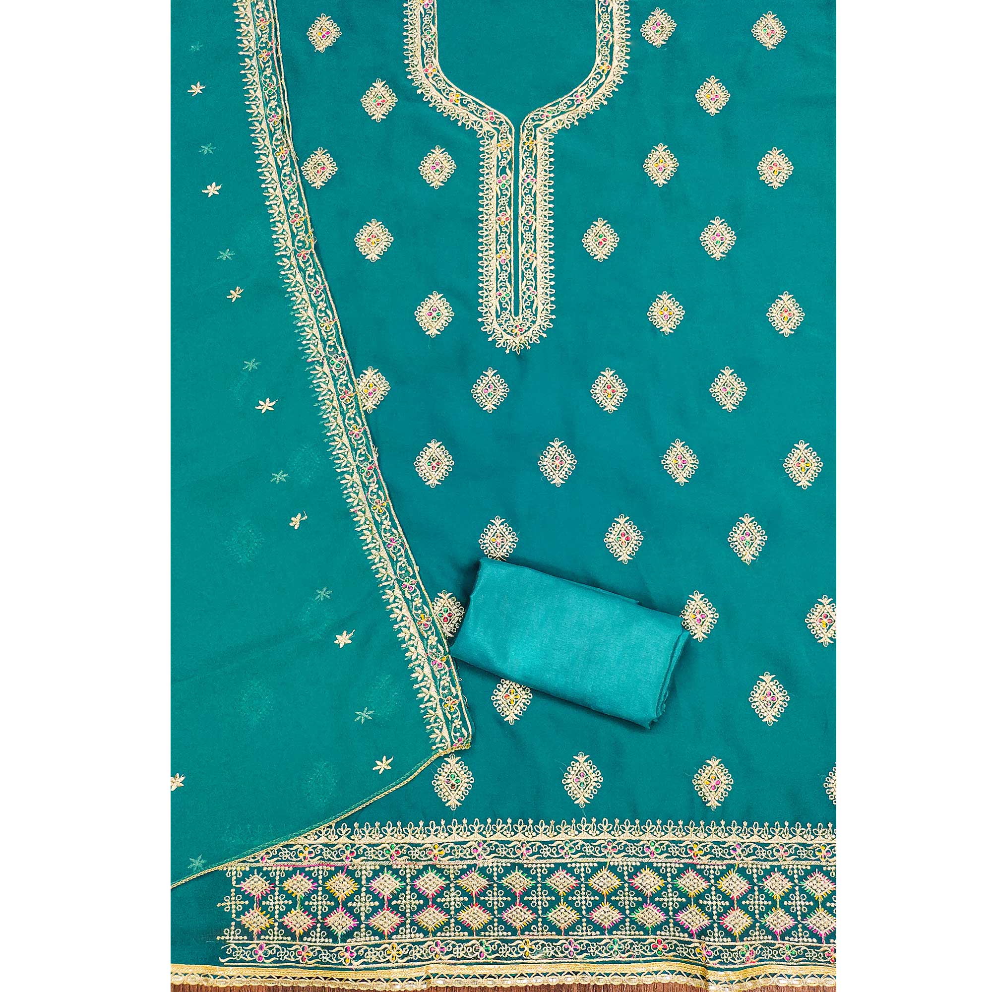 Rama Blue Floral Embroidered Georgette Dress Material - Image 4