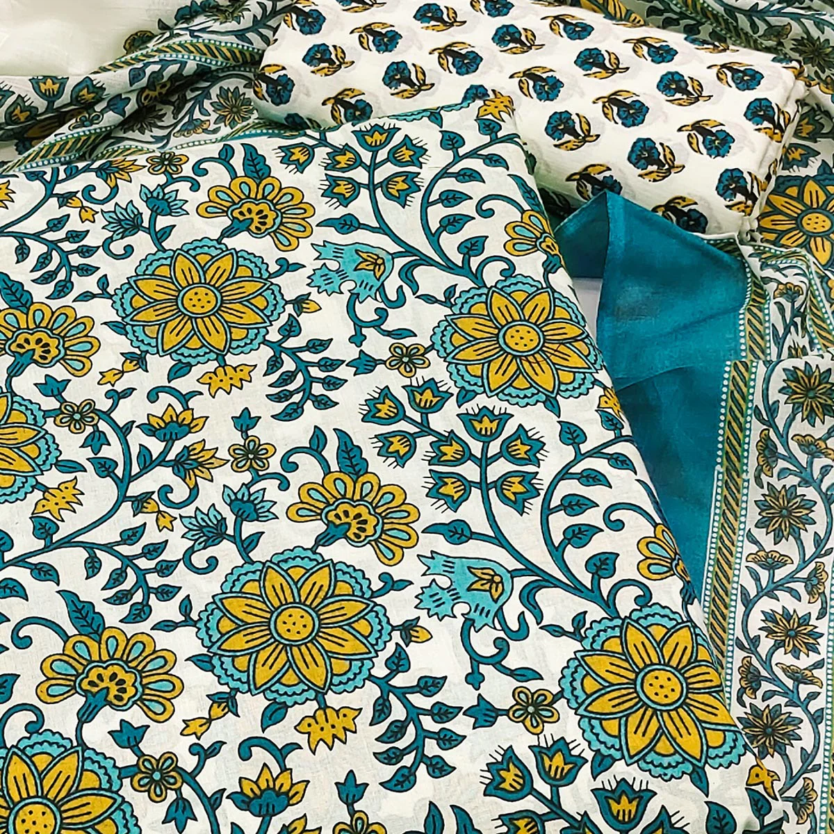 Rama Blue Floral Printed Pure Cotton Dress Material - Image 2