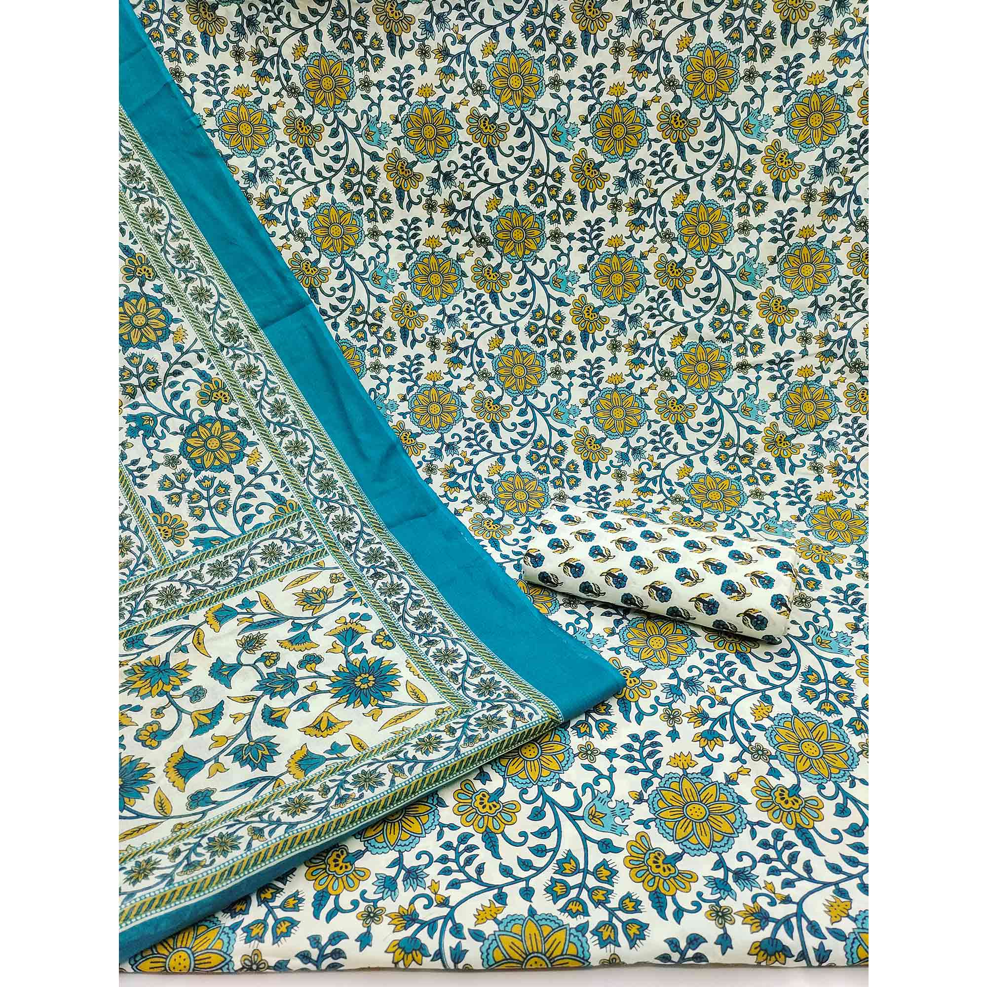 Rama Blue Floral Printed Pure Cotton Dress Material - Image 3