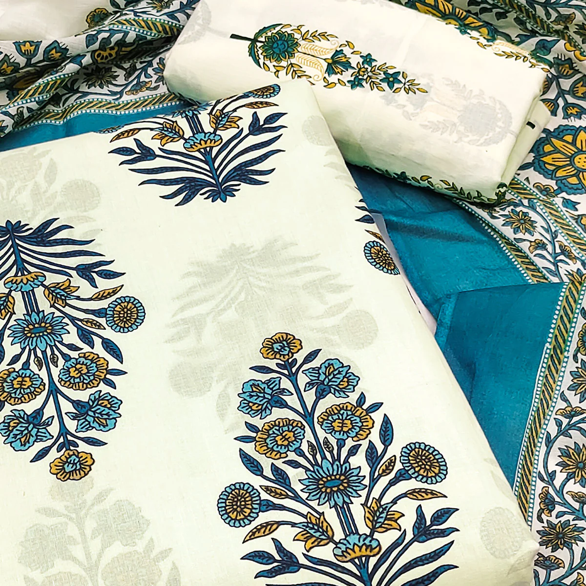Rama Blue Floral Printed Pure Cotton Dress Material - Image 2