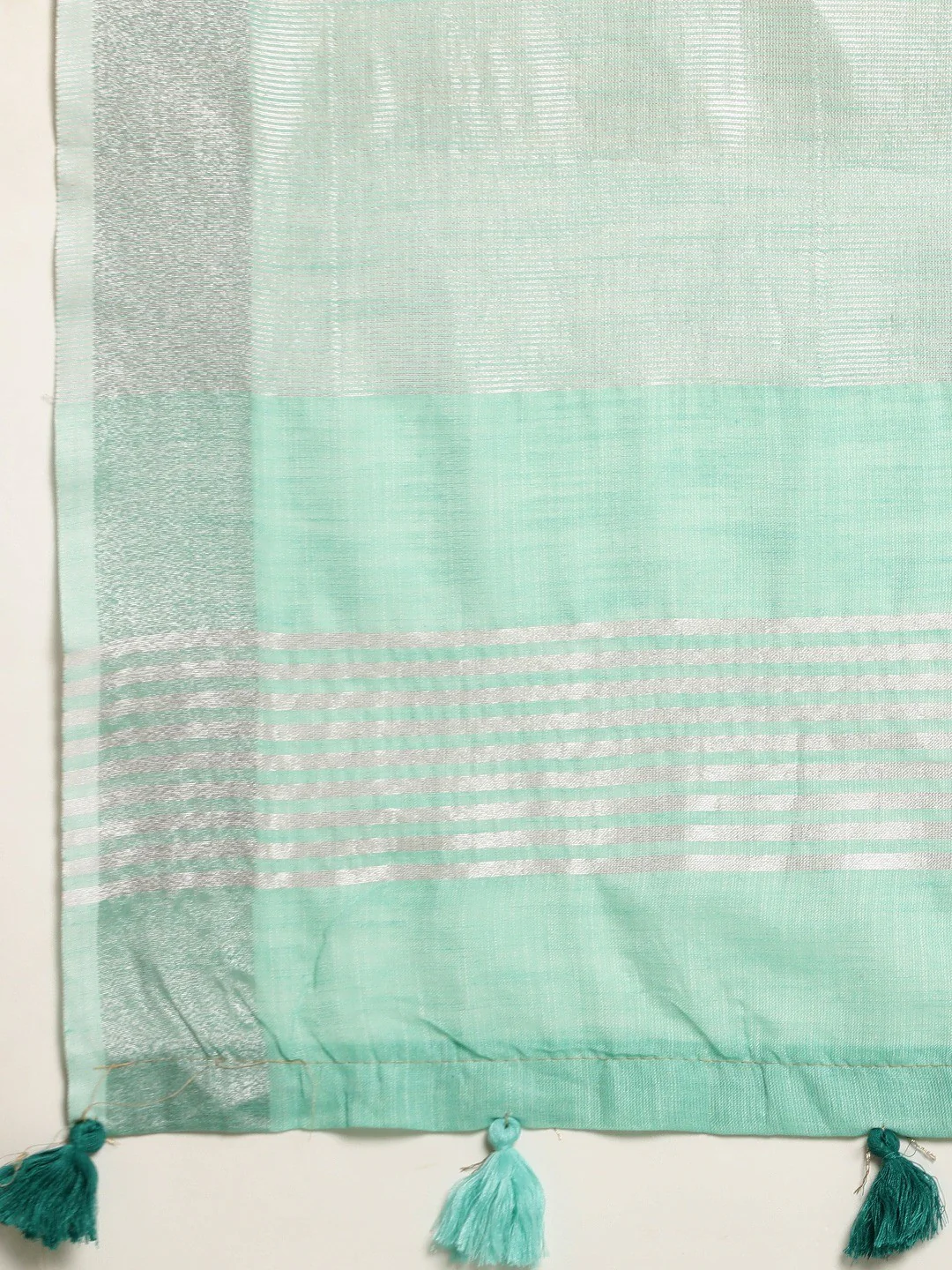 Rama Blue Linen Saree with Subtle Zari Detailing Lightweight Occasion Wear - Image 3
