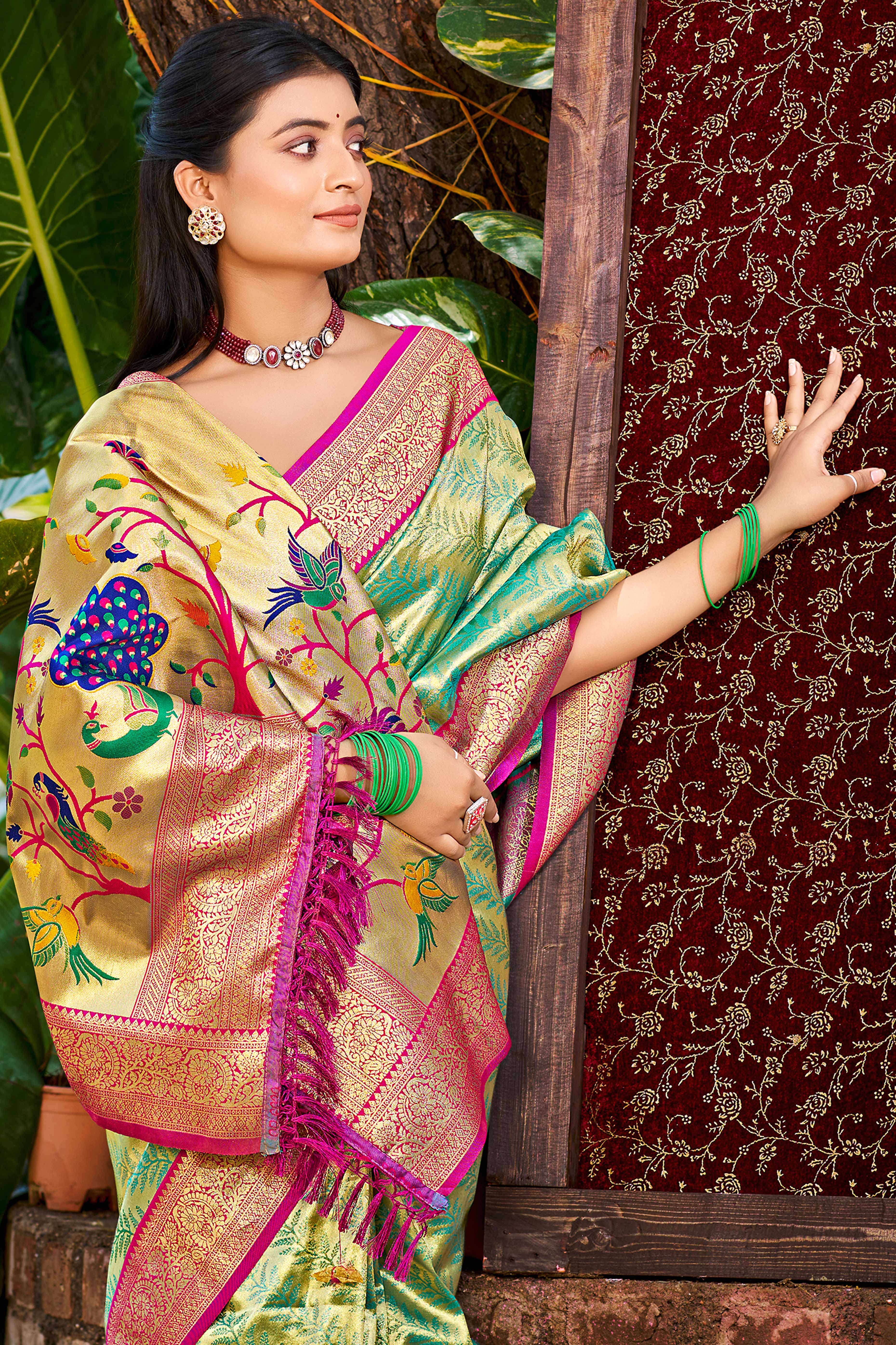 Rama Green Kanjivaram Silk Paithani Saree With Exquisite Floral Woven Detailing - Image 3