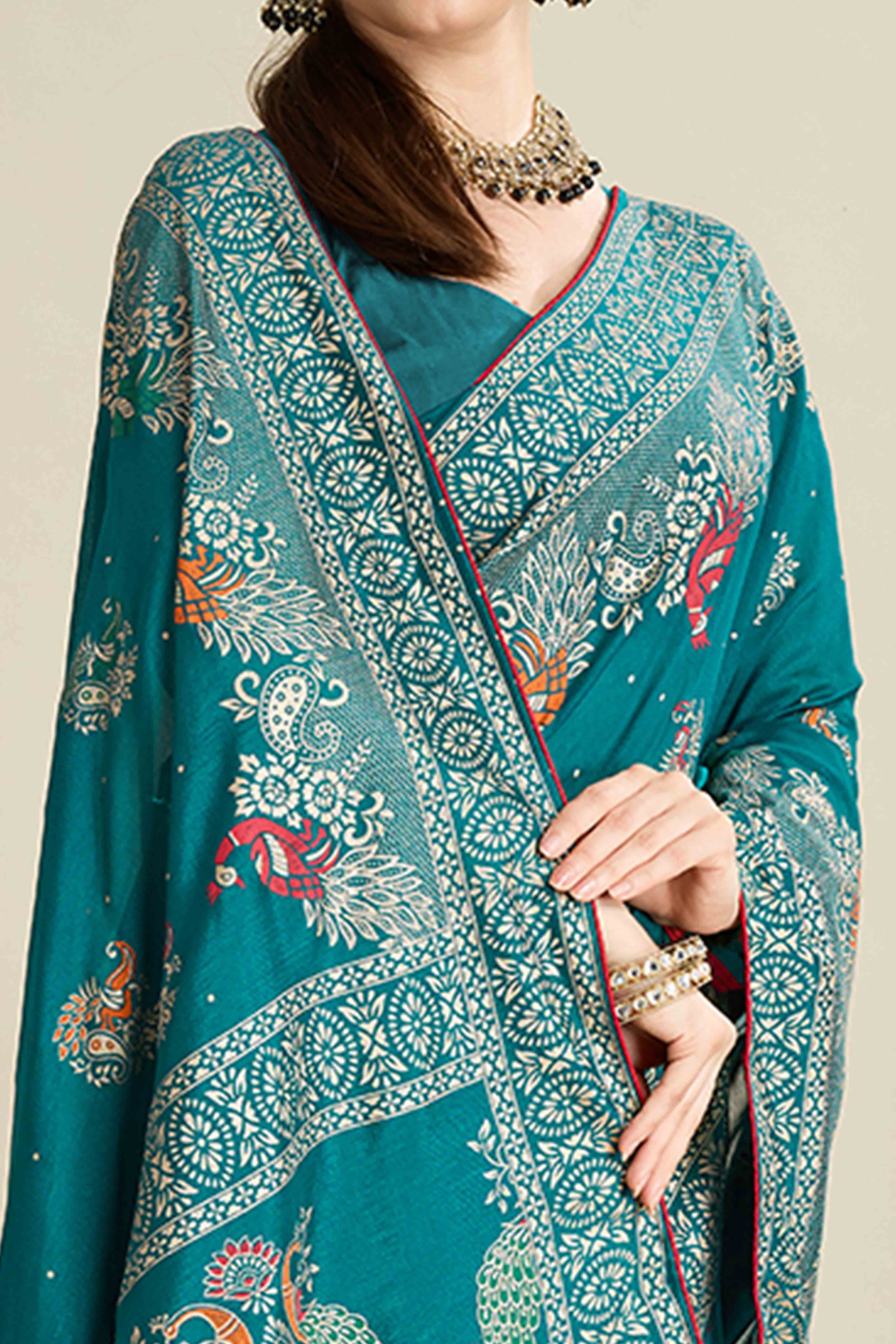 Rama Green Lightweight Cotton Silk Saree with Delicate Paisley Prints - Image 2