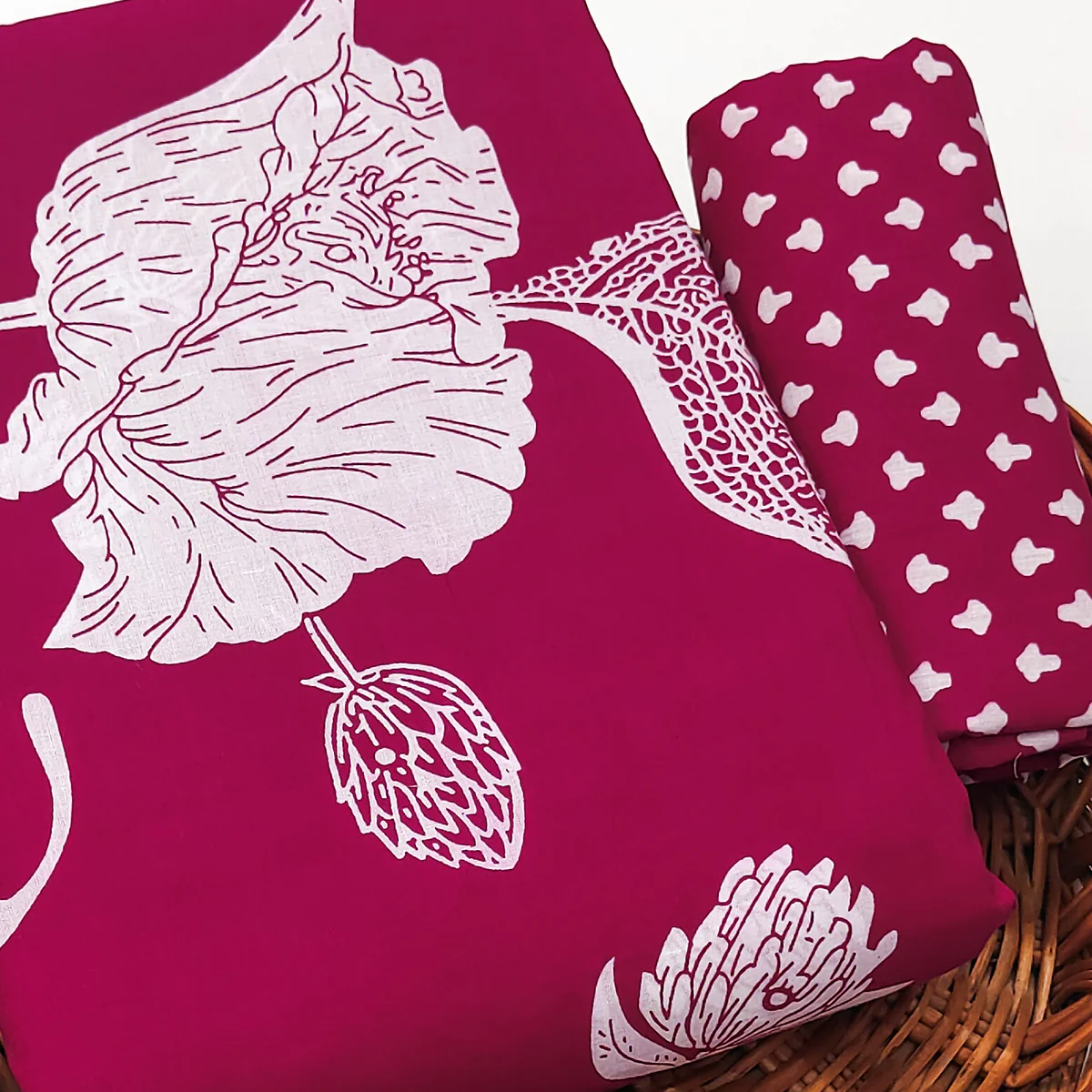 Rani Pink Floral Printed Pure Cotton Dress Material - Image 2