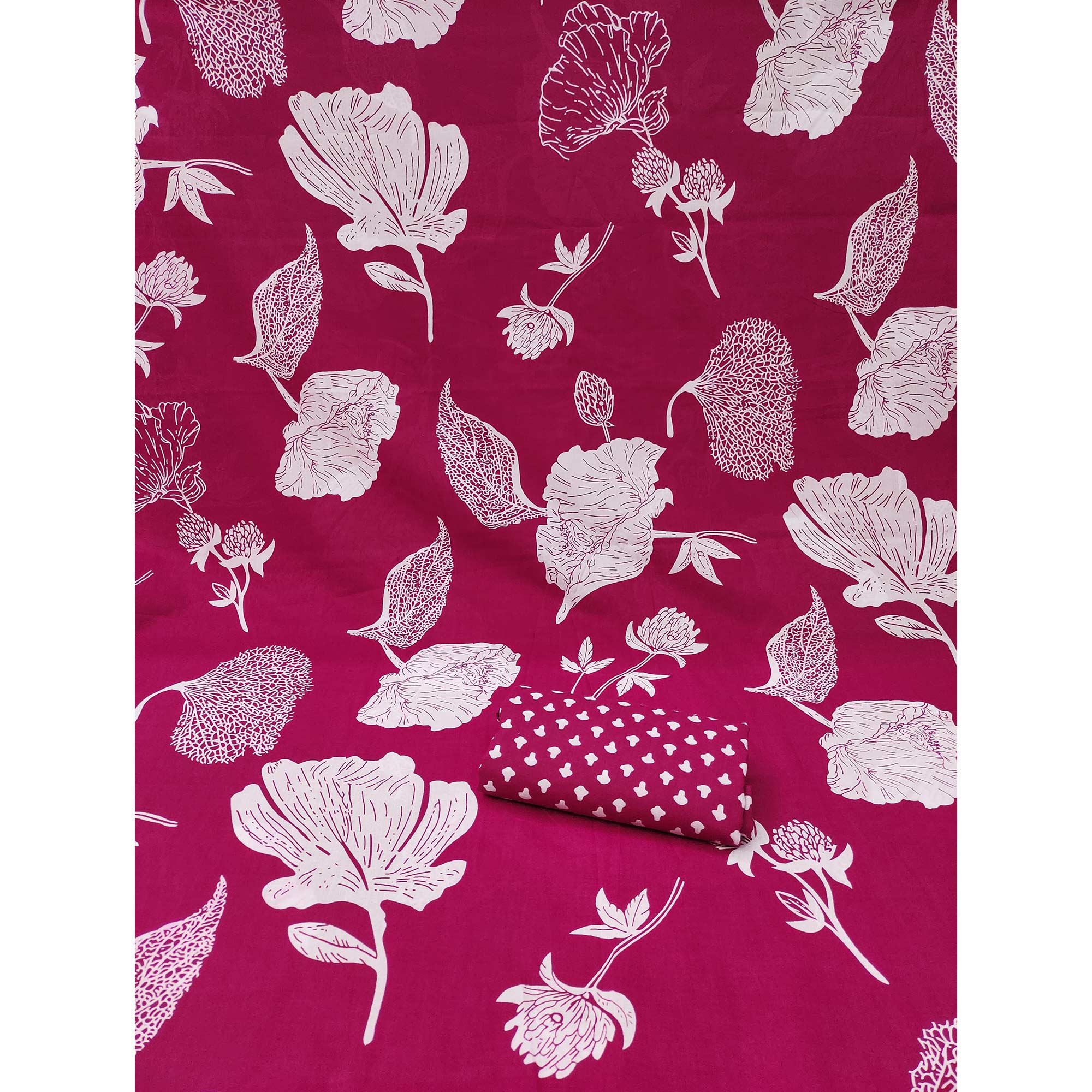 Rani Pink Floral Printed Pure Cotton Dress Material - Image 3