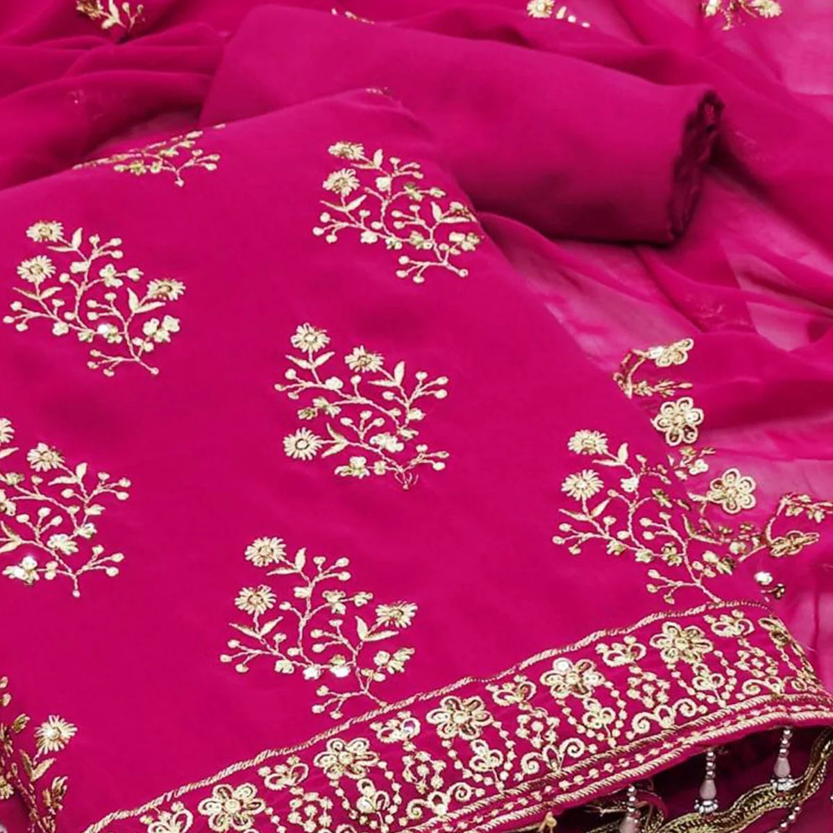 Rani Pink Floral Sequins Embroidered Georgette Dress Material - Image 2