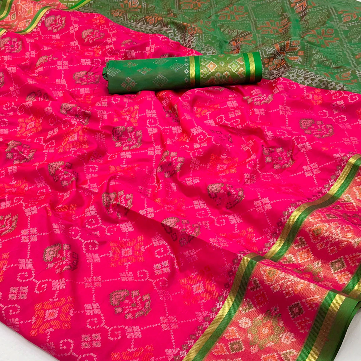 Rani Pink Woven Art Silk Patola Saree - Image 2