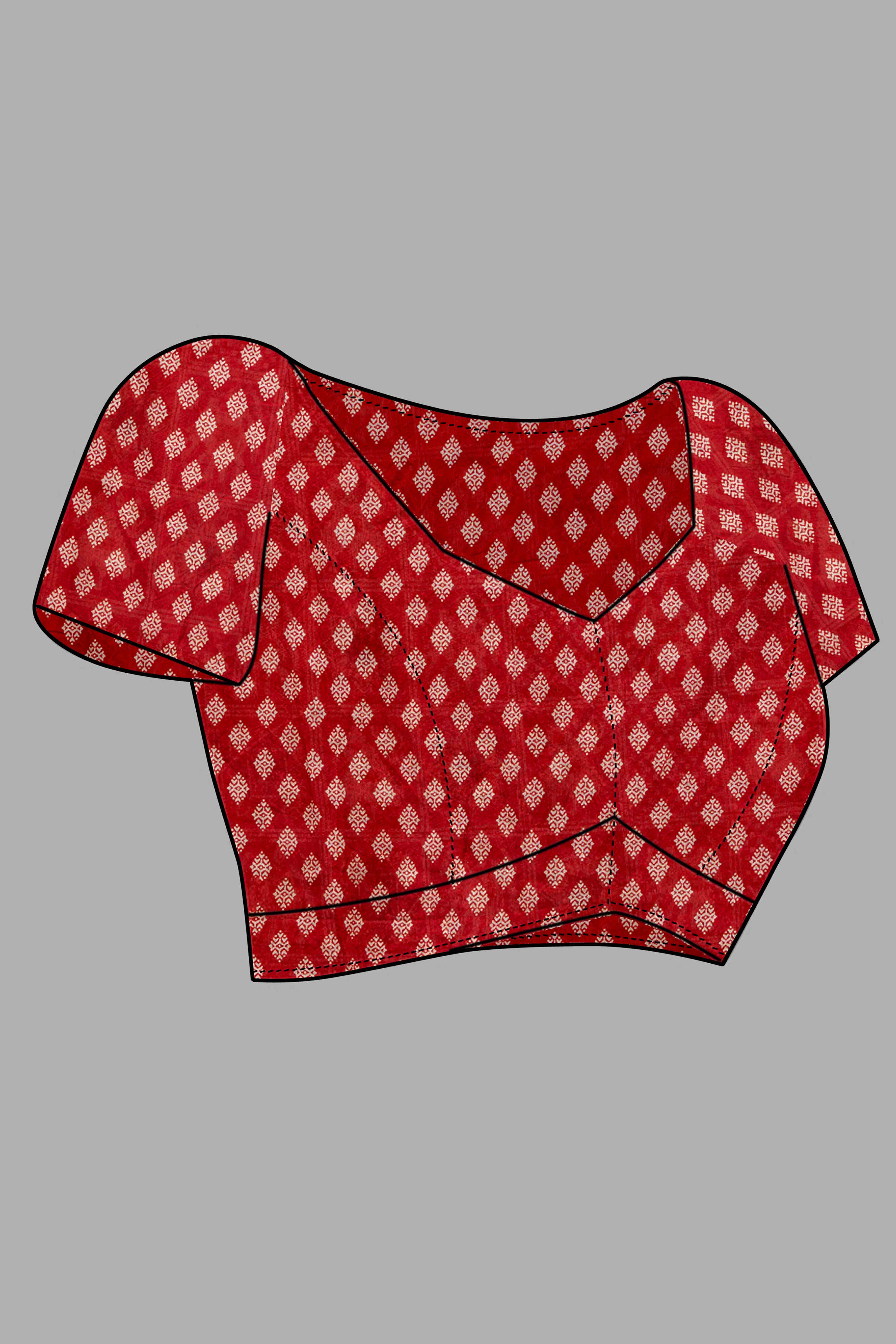 Red Ajrakh Printed Cotton Blend Saree - Image 7