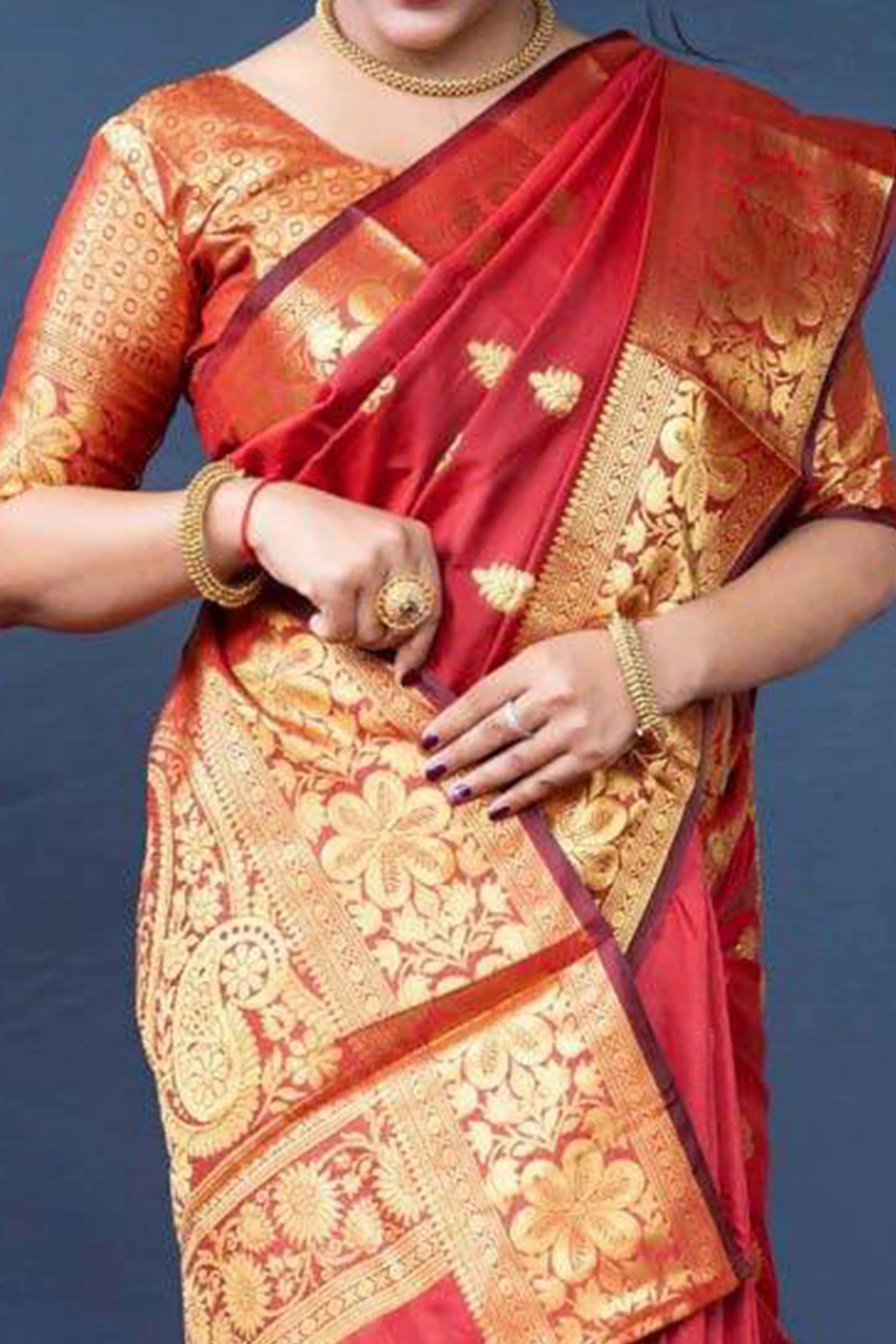Red Banarasi Silk Saree With Intricate Zari Butti Weaving - Image 2