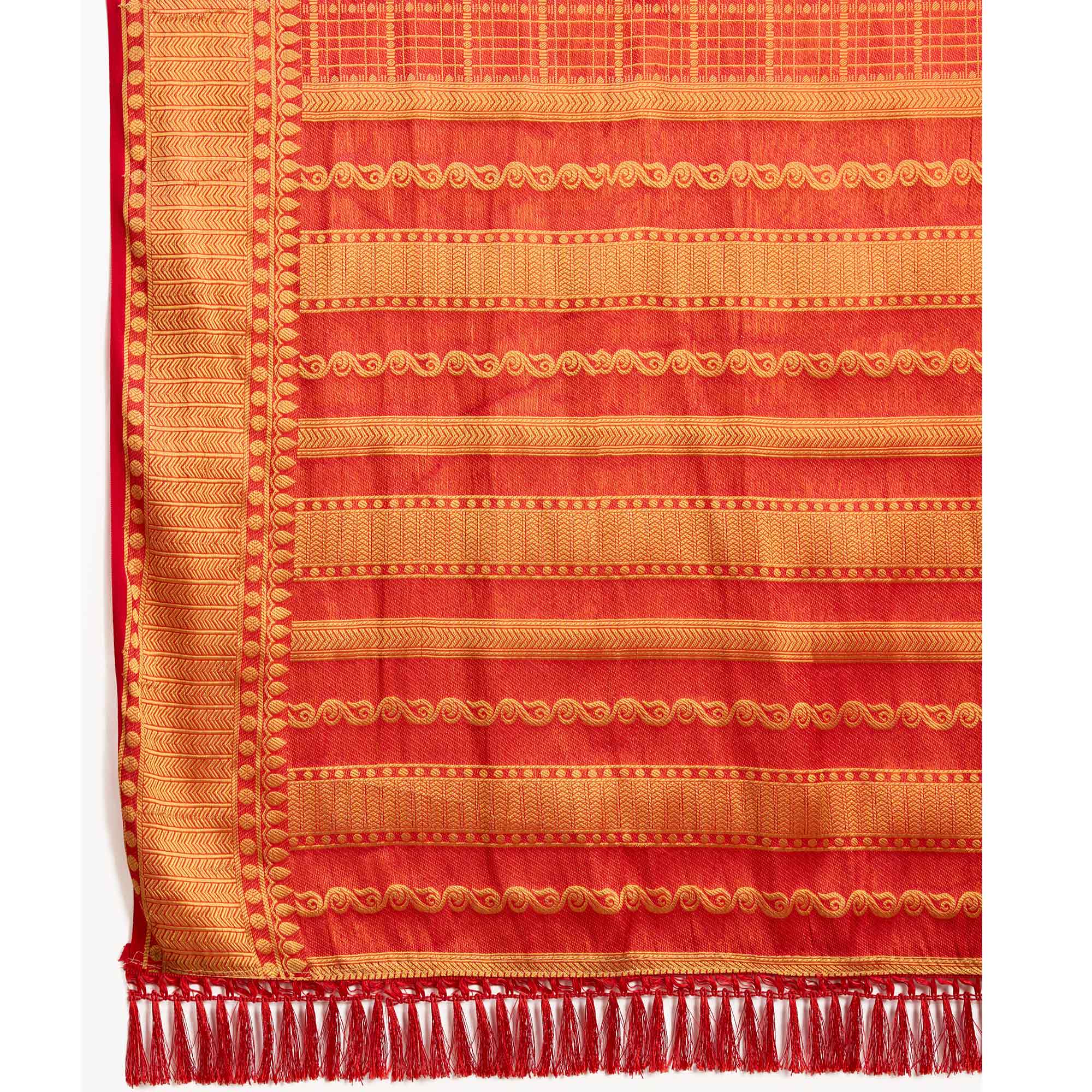 Red Brocade Zari Weaving Mysore Silk Saree - Image 7