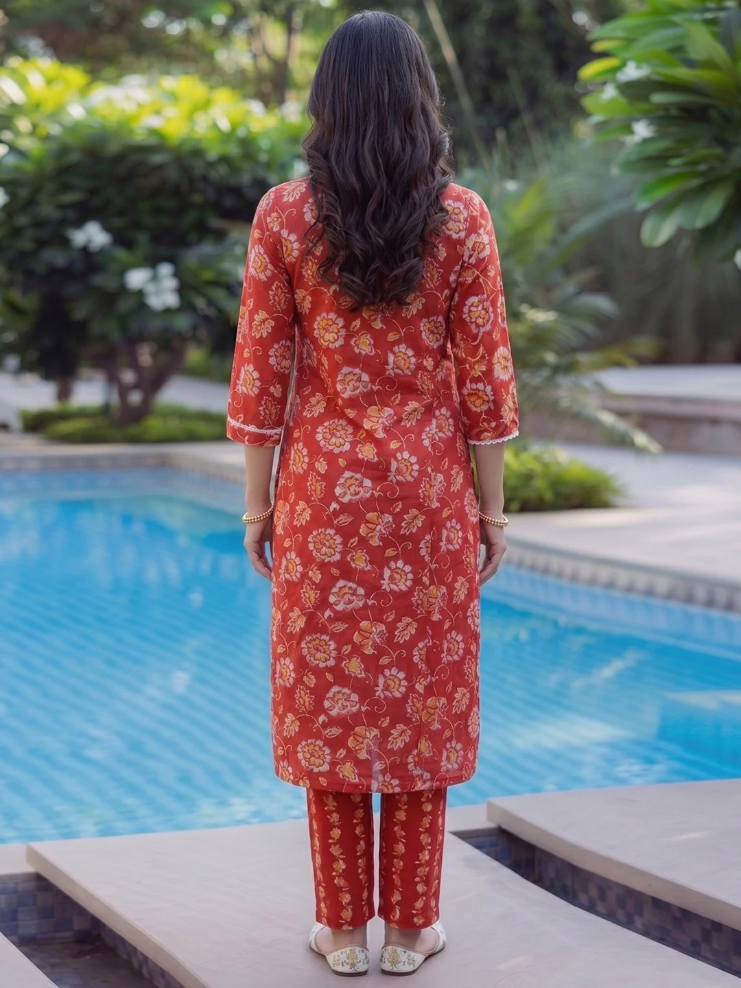 Red Floral Cotton Salwar Suit Set with Dupatta Soft Comfortable Ethnic Wear - Image 3