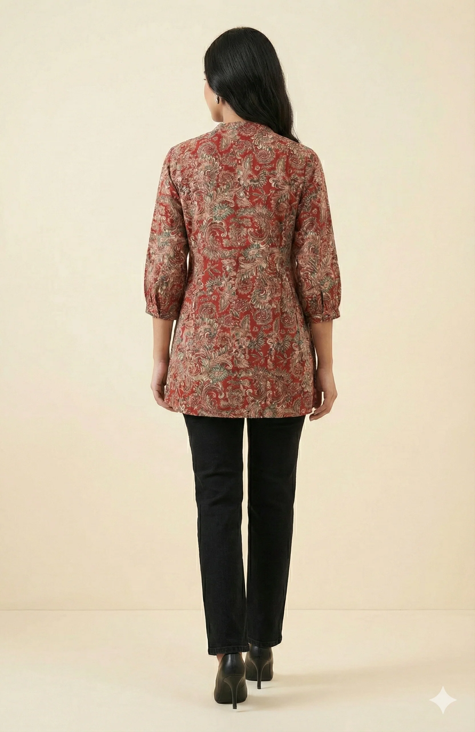 Red Floral Motif Rayon A-Line Casual Top Offering a Comfortable and Trendy Look - Image 3