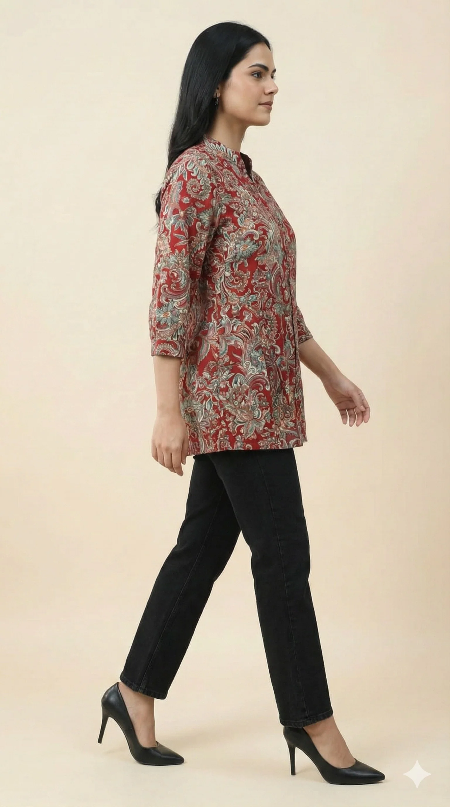 Red Floral Motif Rayon A-Line Casual Top Offering a Comfortable and Trendy Look - Image 4