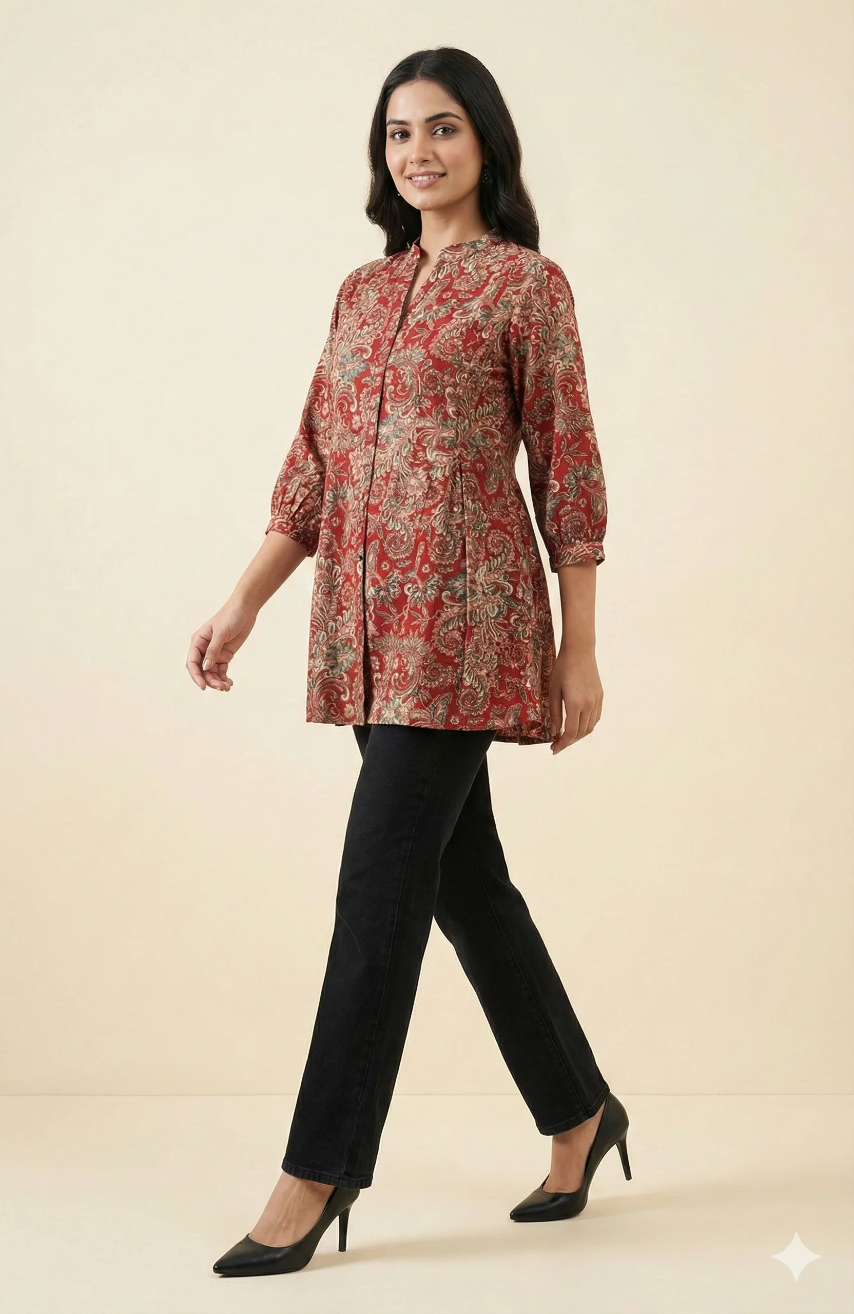 Red Floral Motif Rayon A-Line Casual Top Offering a Comfortable and Trendy Look - Image 5