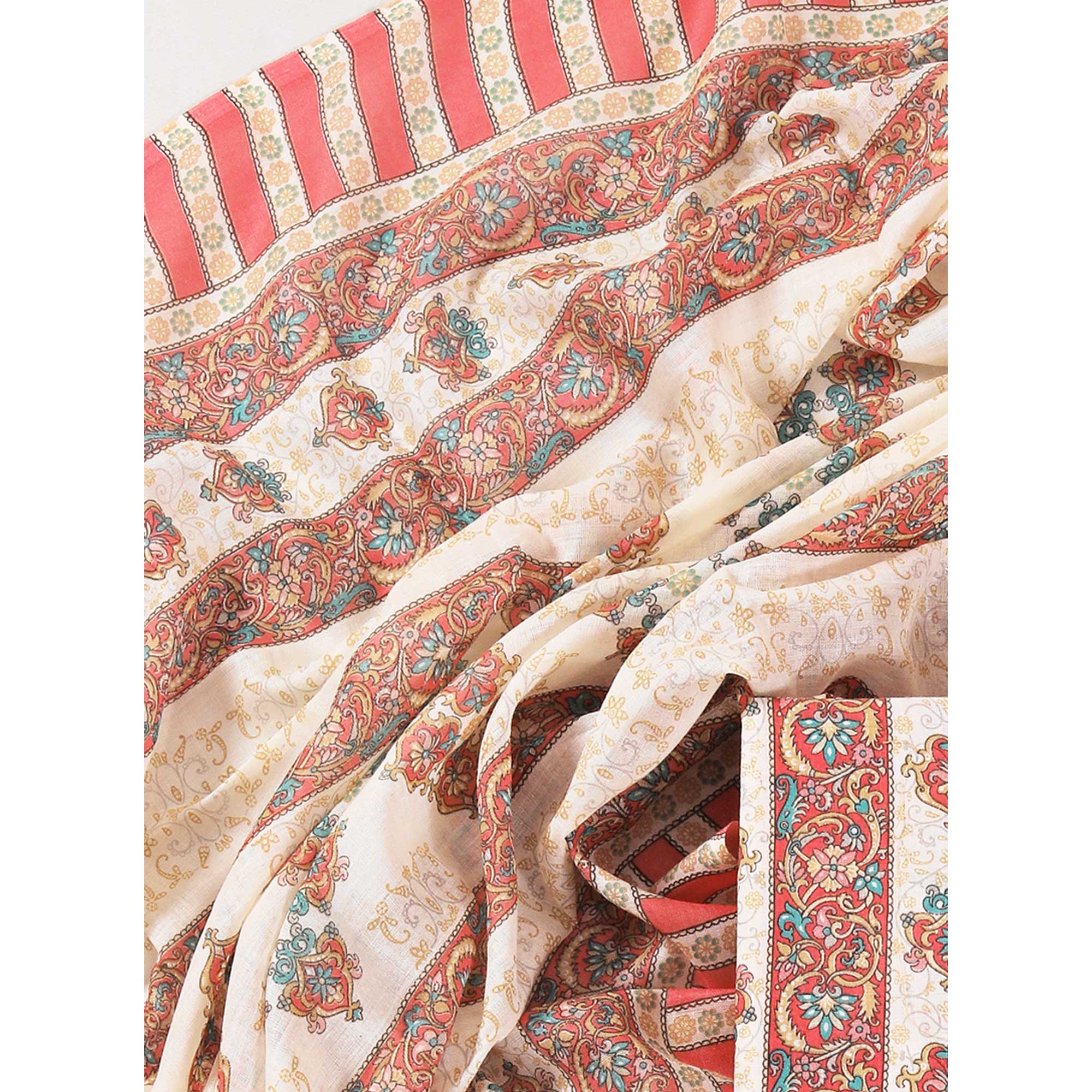 Red Floral Printed With Gota Patti Work Pure Cotton Dress Material - Image 6