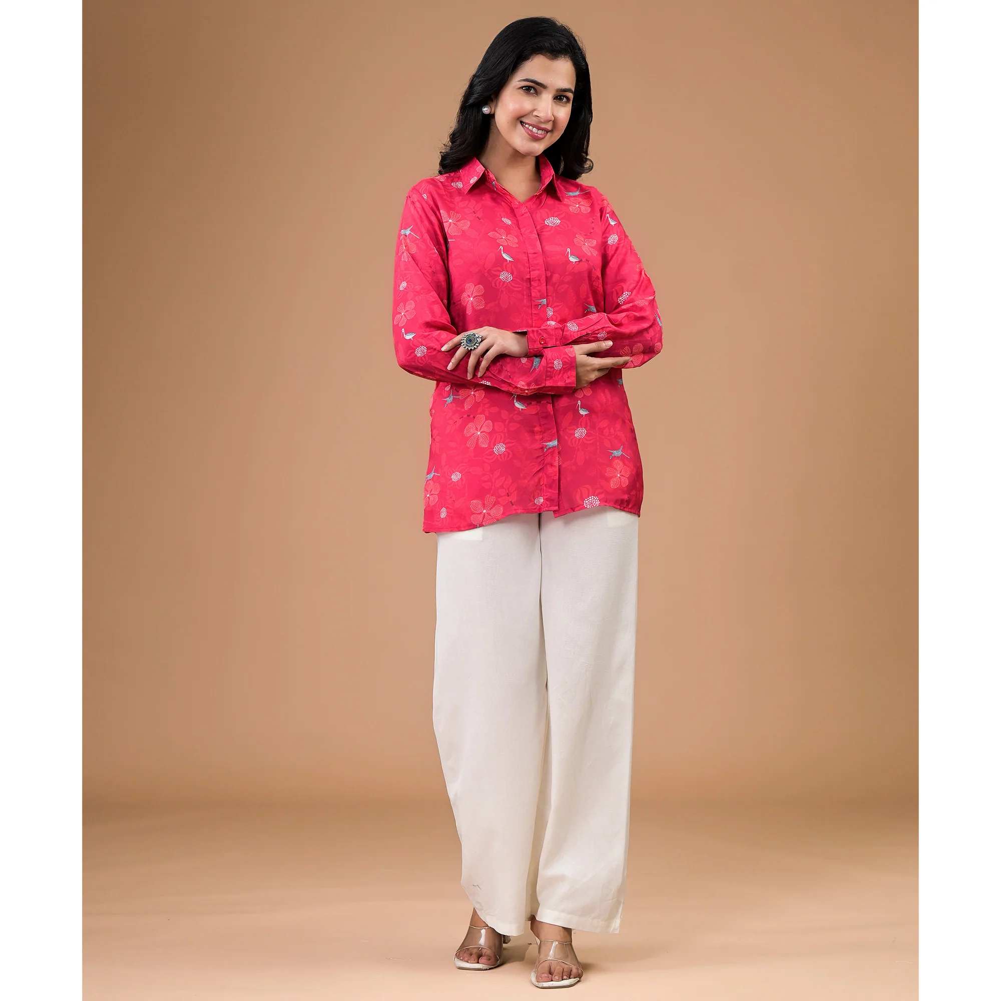 Red Foil Printed Muslin Shirt - Image 6