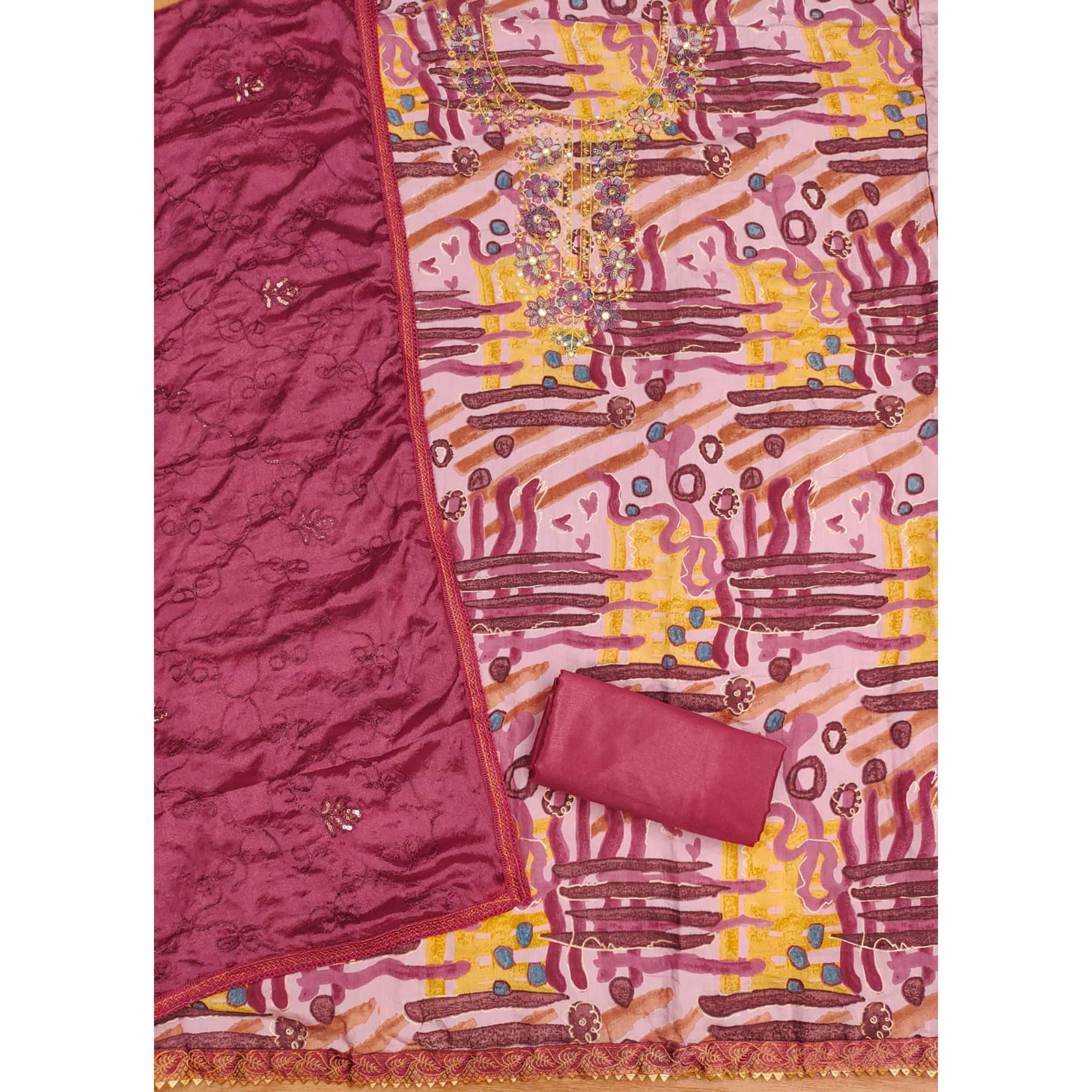 Red Foil Printed Pure Cotton Dress Material - Image 4