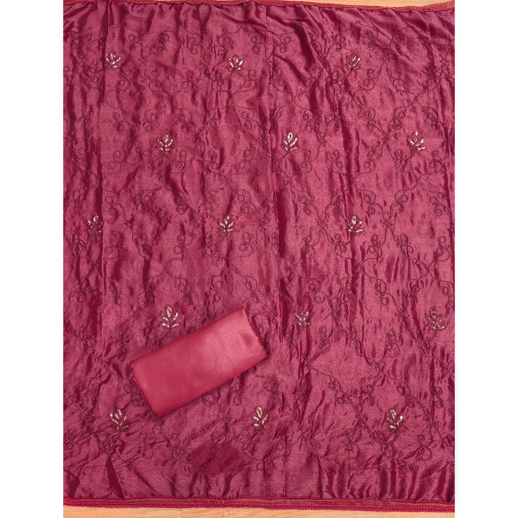 Red Foil Printed Pure Cotton Dress Material - Image 5