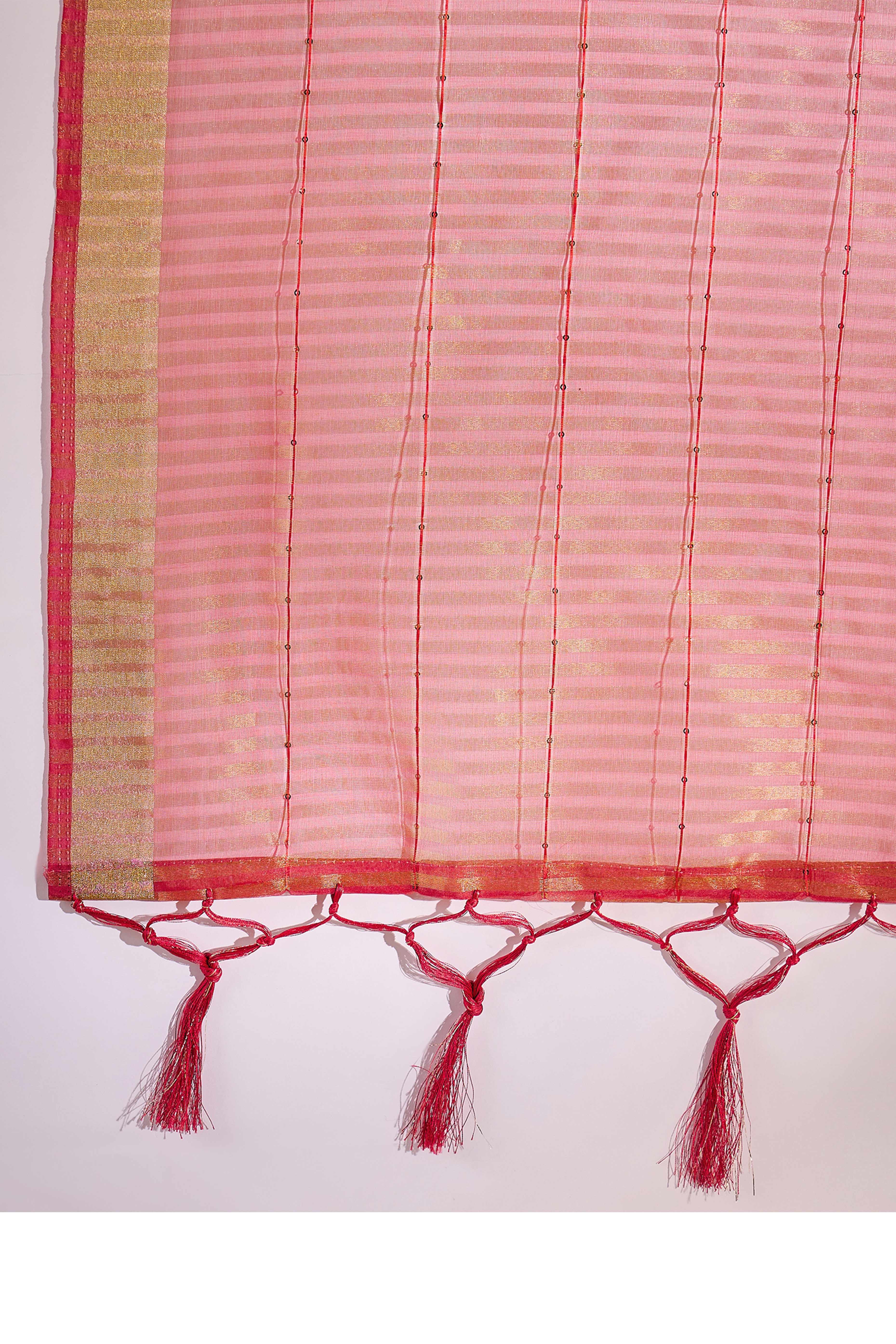 Red Organza Silk Saree Featuring Shimmering Sequins Embroidery & Elegant Tasselled Pallu - Image 7