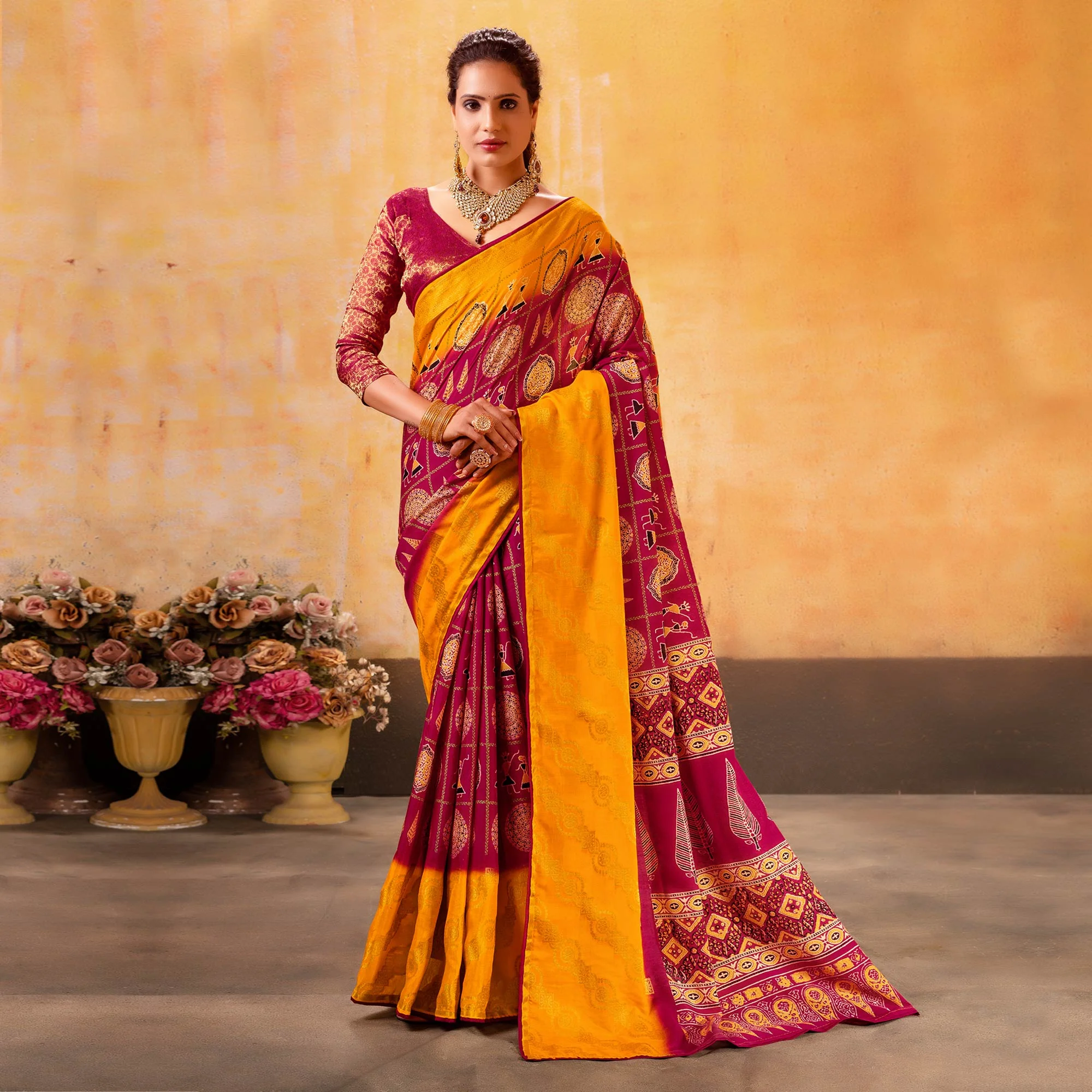 Red Patola Printed Jacquard Saree - Image 2
