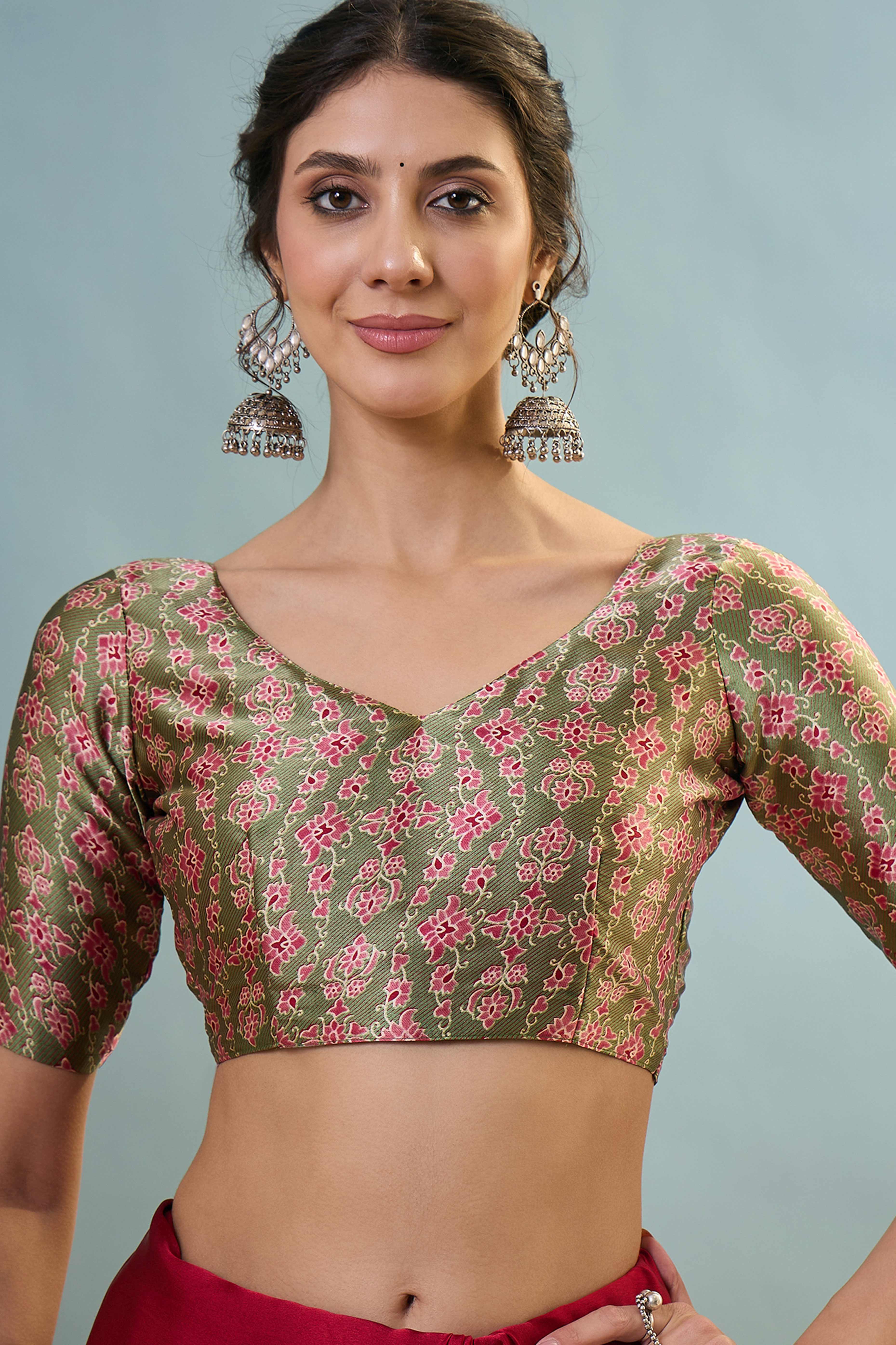 Red Solid Modal Satin Saree Highlighted With Classic Ajrakh Pallu Design - Image 9