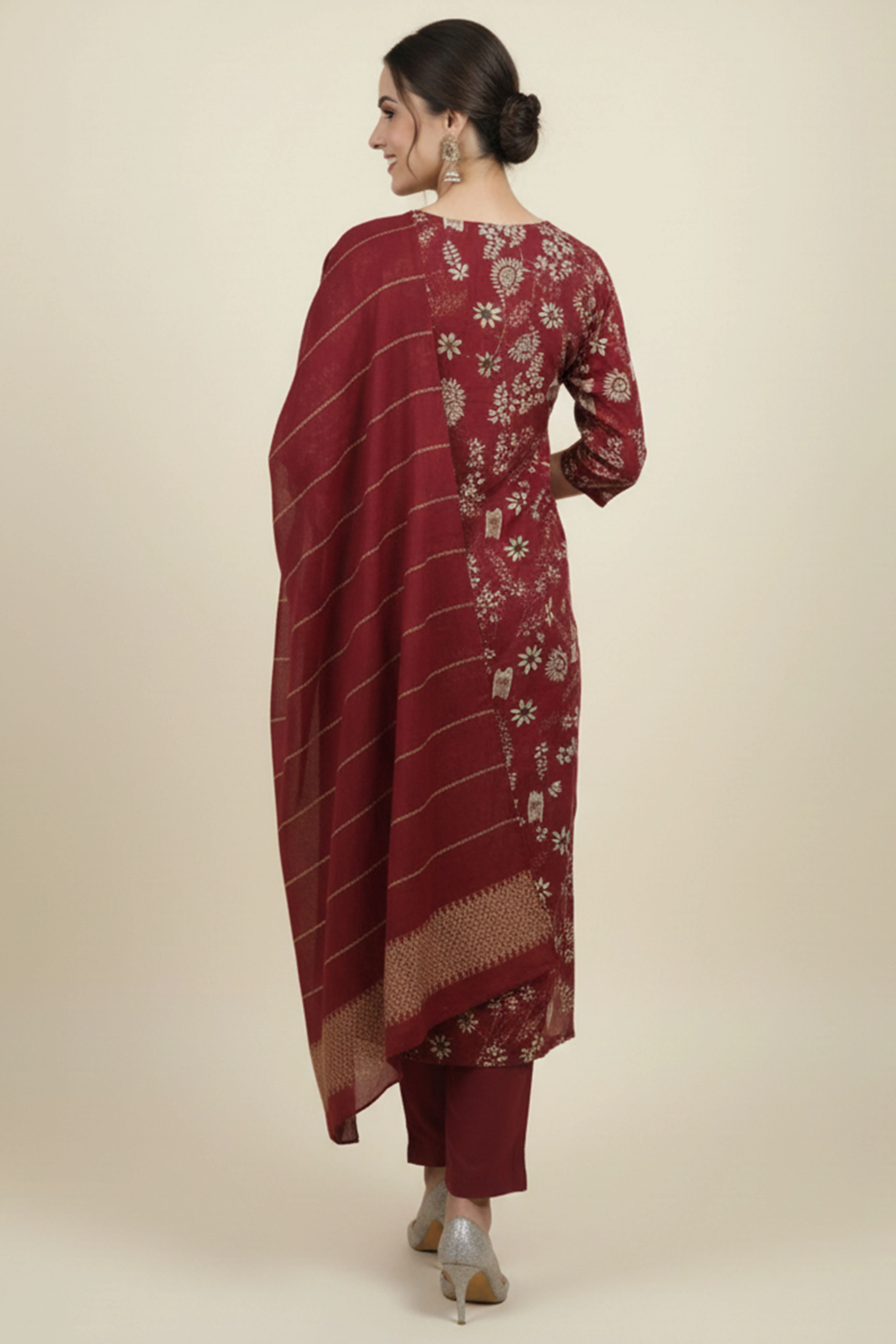 Red Straight Cut Viscose Salwar Suit with Charming Floral Patterns - Image 3