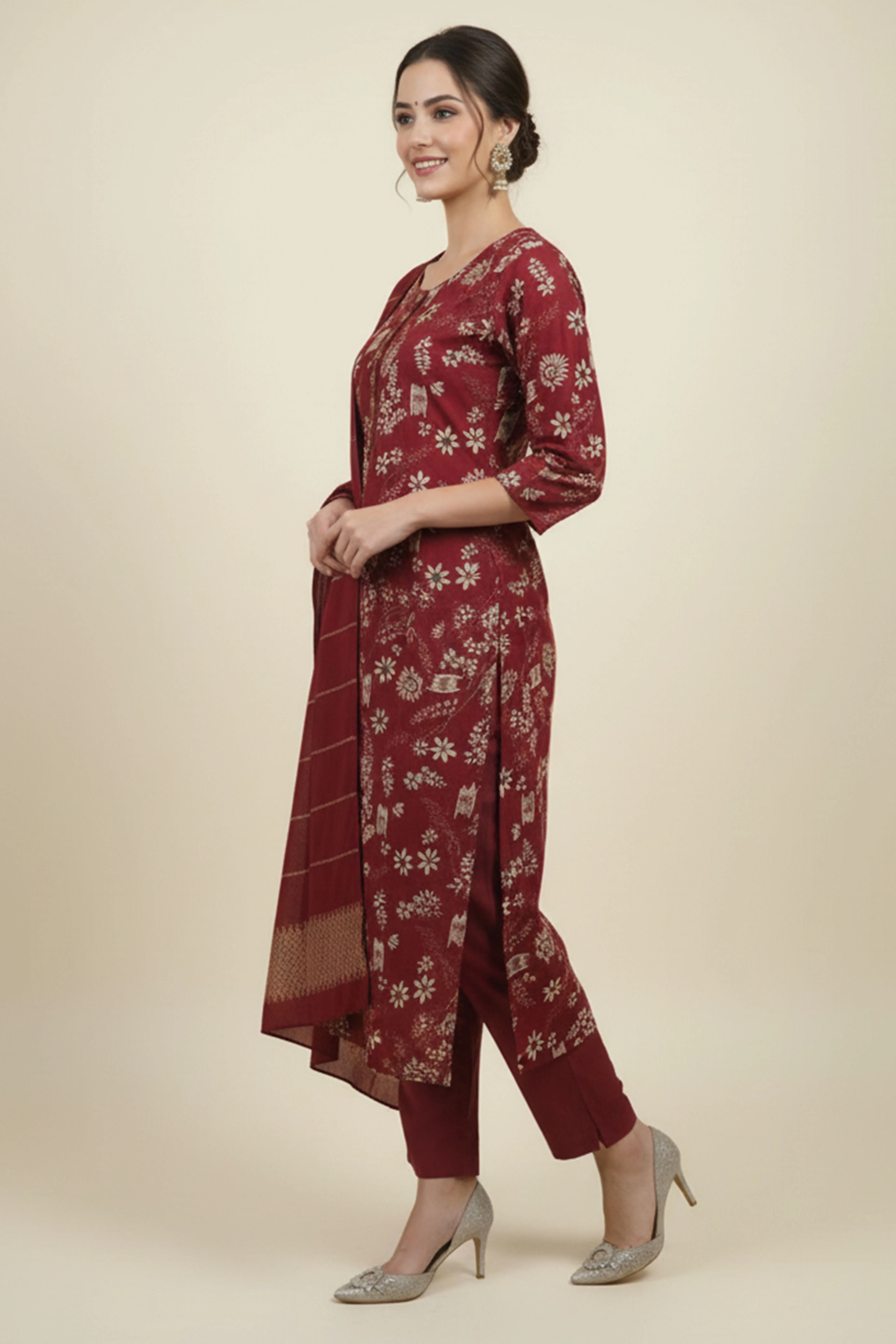 Red Straight Cut Viscose Salwar Suit with Charming Floral Patterns - Image 4