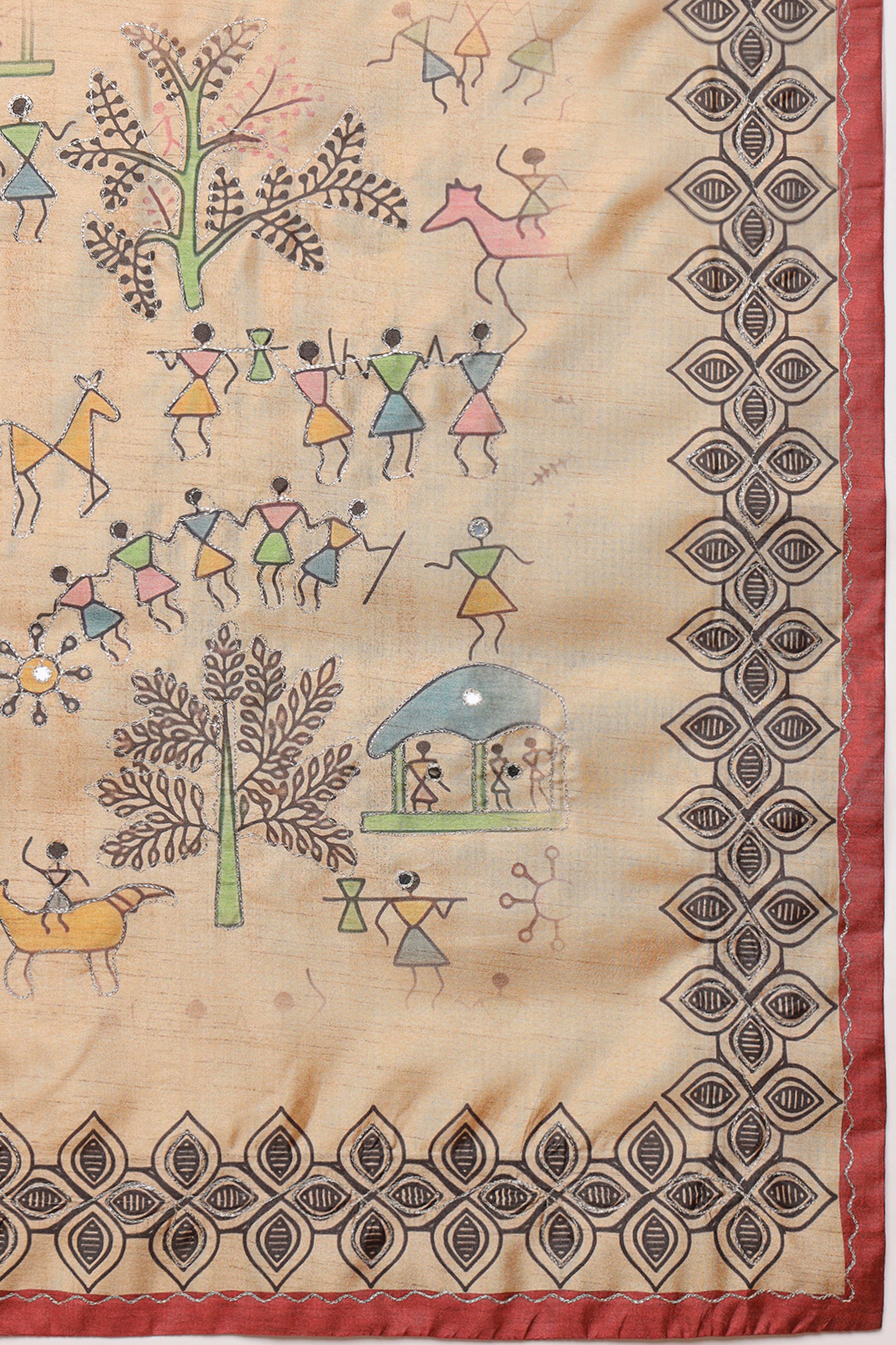 Red Traditional Warli Motifs Cotton Silk Saree Lightweight Ethnic Elegance - Image 9