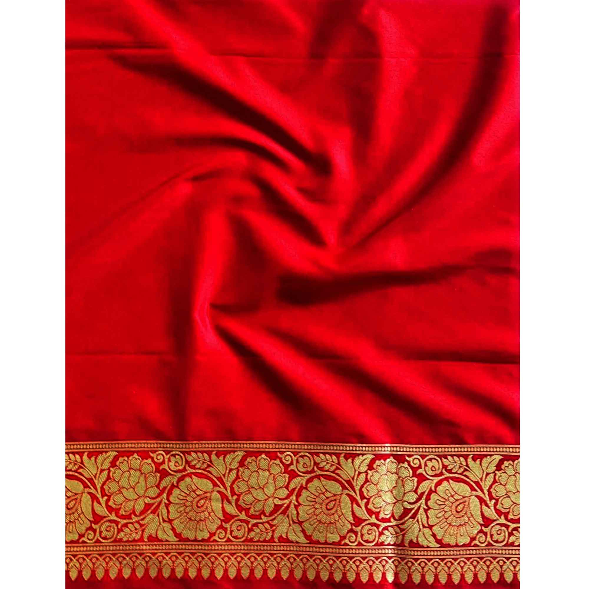Red Zari Butti Embellished Banarasi Silk Saree Offering Timeless Grace and Festive Charm - Image 7
