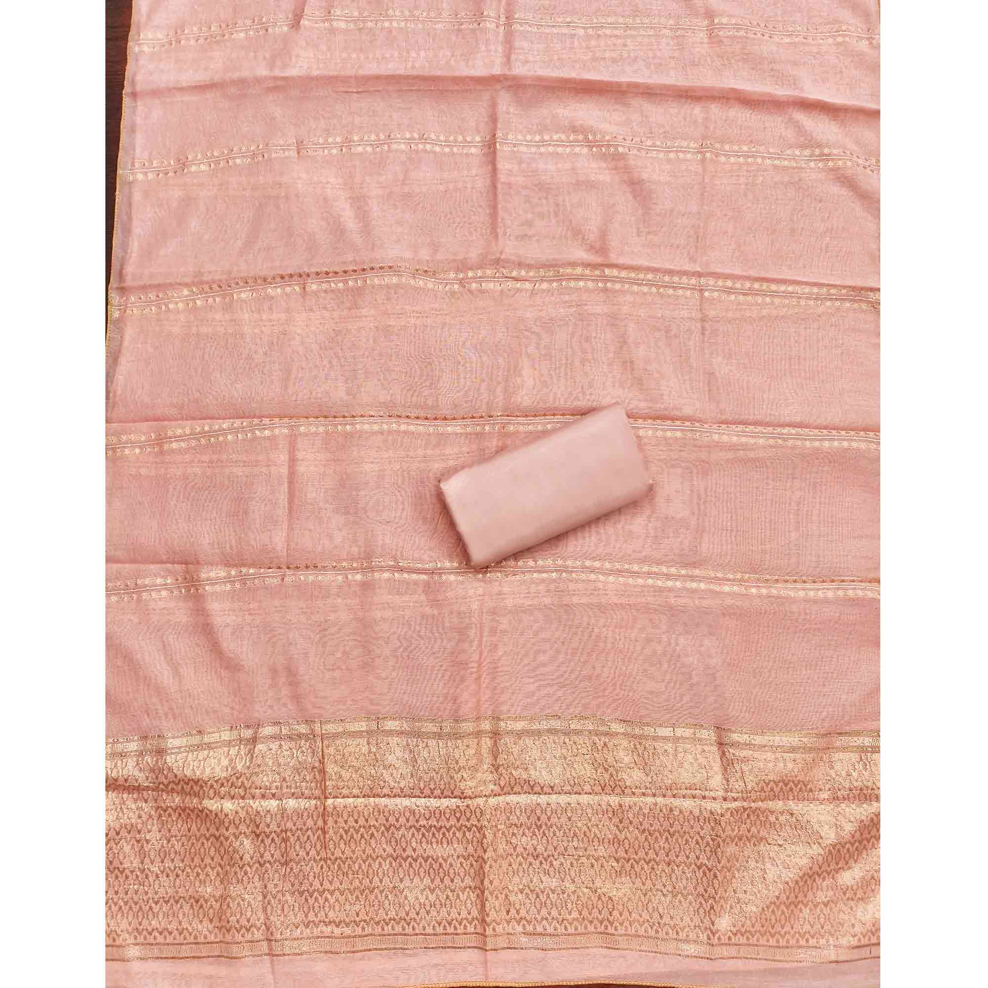 Refined Peach Viscose Jacquard Dress Material Featuring Floral Weaving Work - Image 5