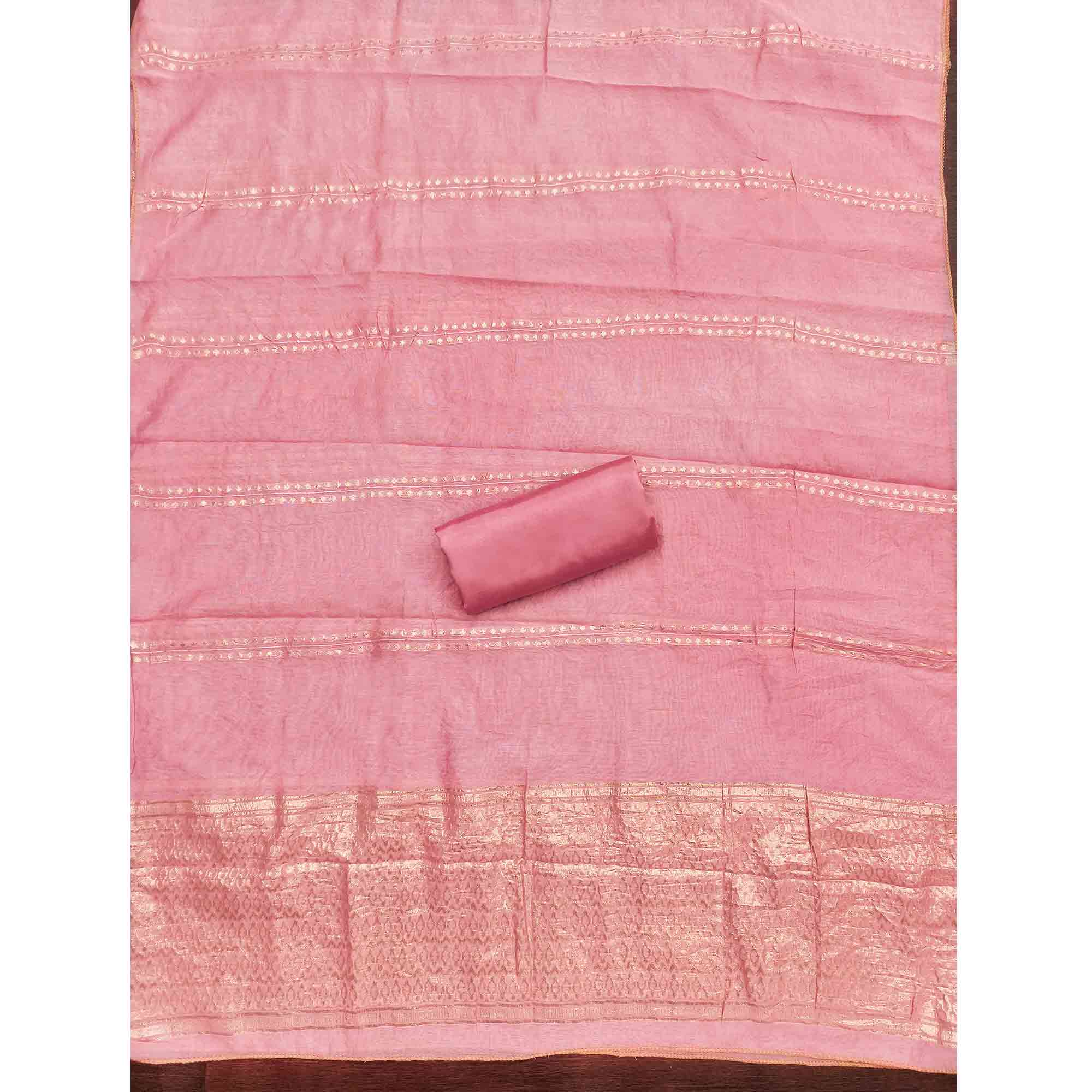 Refined Pink Viscose Jacquard Dress Material Featuring Floral Weaving Work - Image 5
