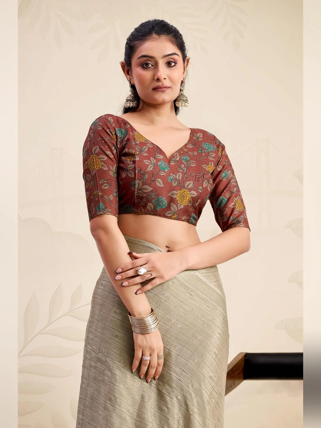 Refreshing Chikoo Floral Weaving Chinon Jacquard Saree With Artful Tassel Pallu Accent - Image 6