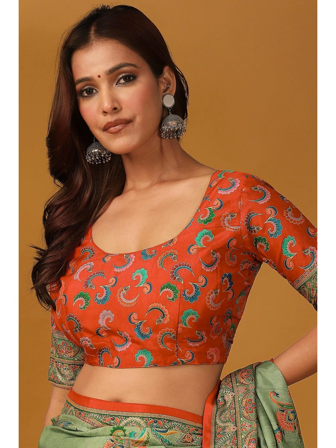Refreshing Green Floral & Paisley Position Printed Pure Viscose Dola Saree With Timeless Charm - Image 7