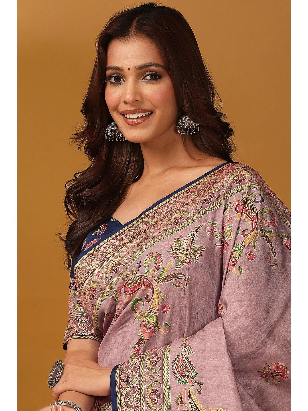Refreshing Pink Floral & Paisley Position Printed Pure Viscose Dola Saree With Timeless Charm - Image 6
