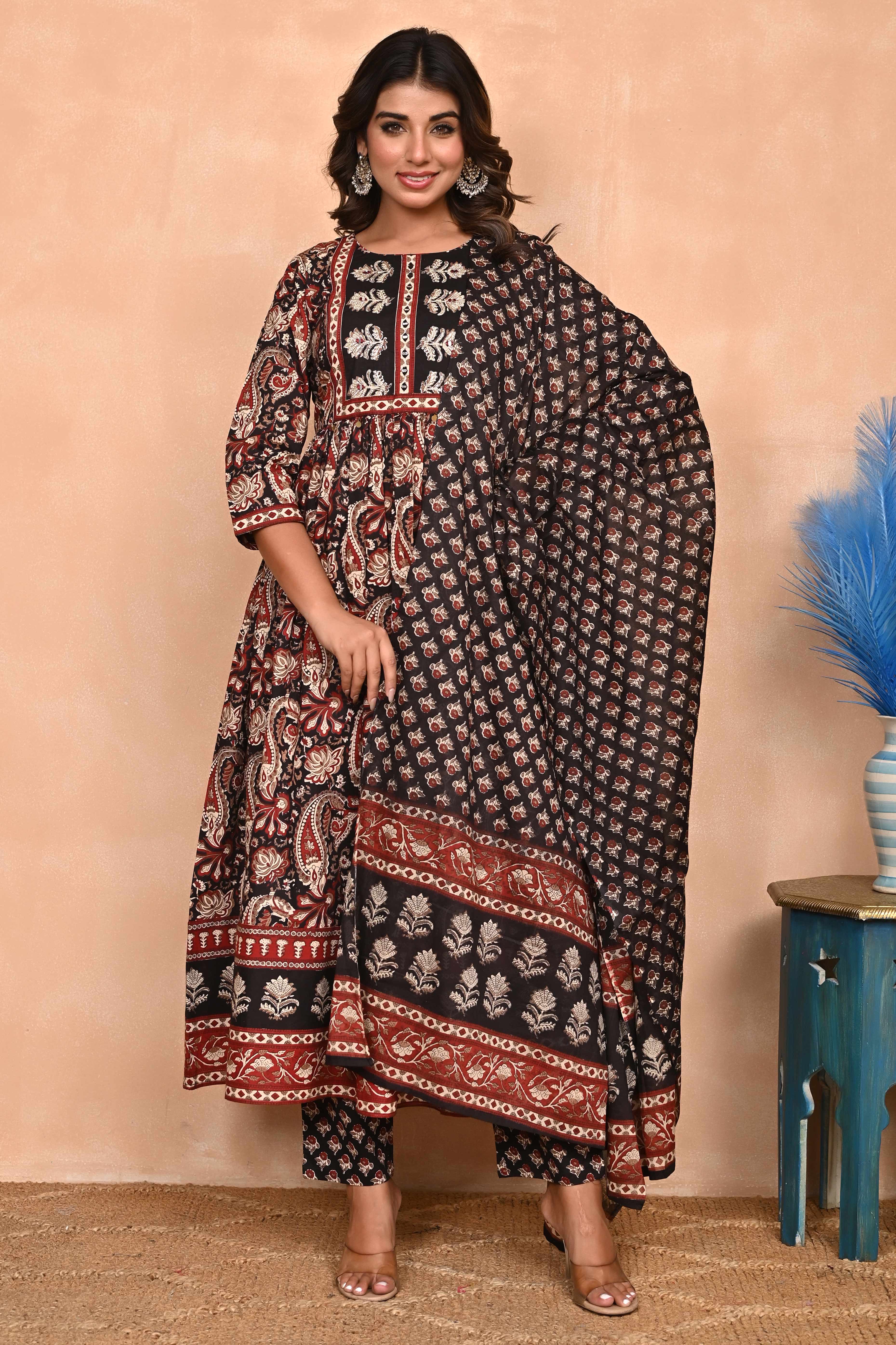 Regal Black Paisley Anarkali Suit in Breathable Cotton Fabric for Effortless Style - Image 5