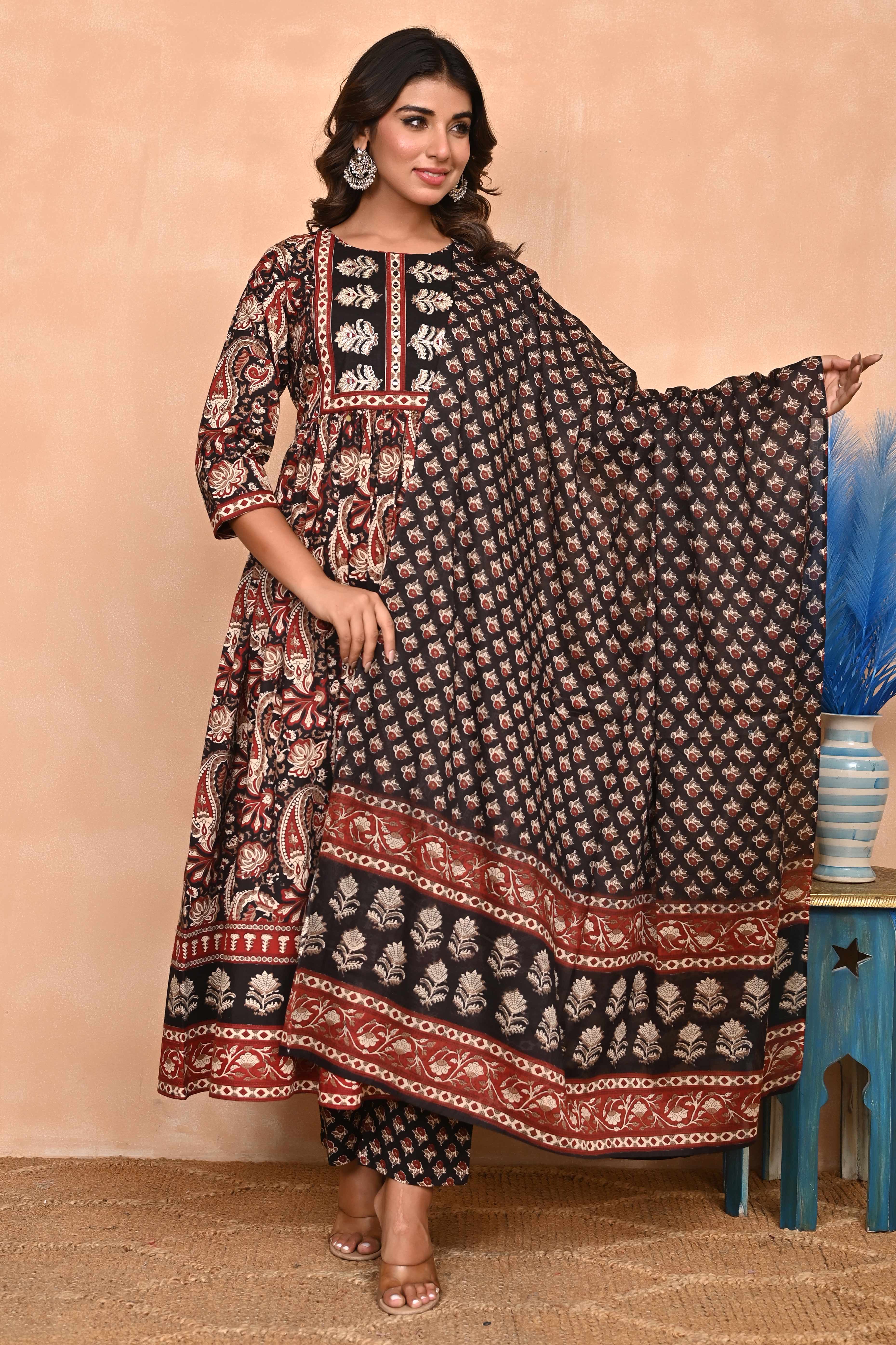 Regal Black Paisley Anarkali Suit in Breathable Cotton Fabric for Effortless Style - Image 6