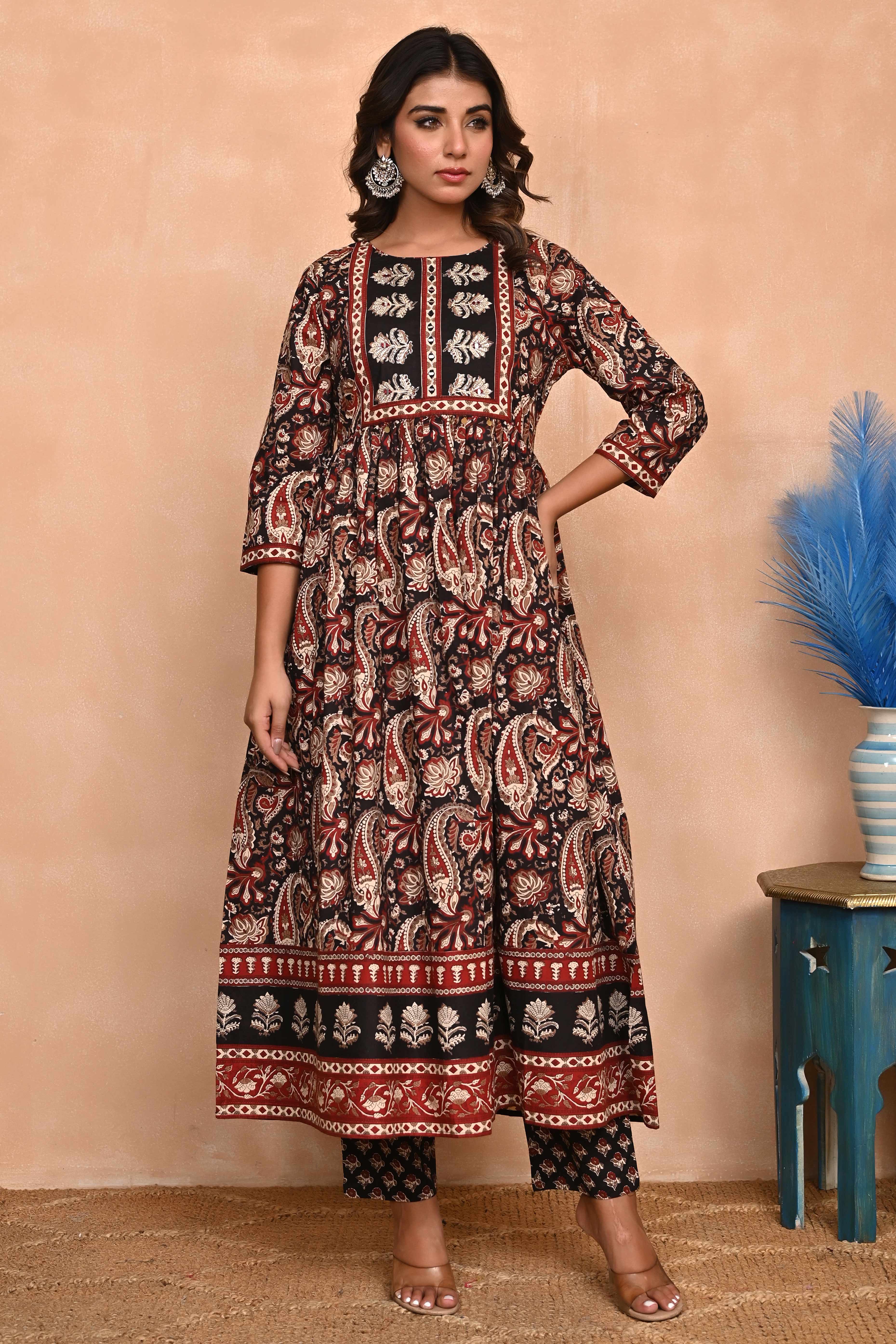 Regal Black Paisley Anarkali Suit in Breathable Cotton Fabric for Effortless Style - Image 7